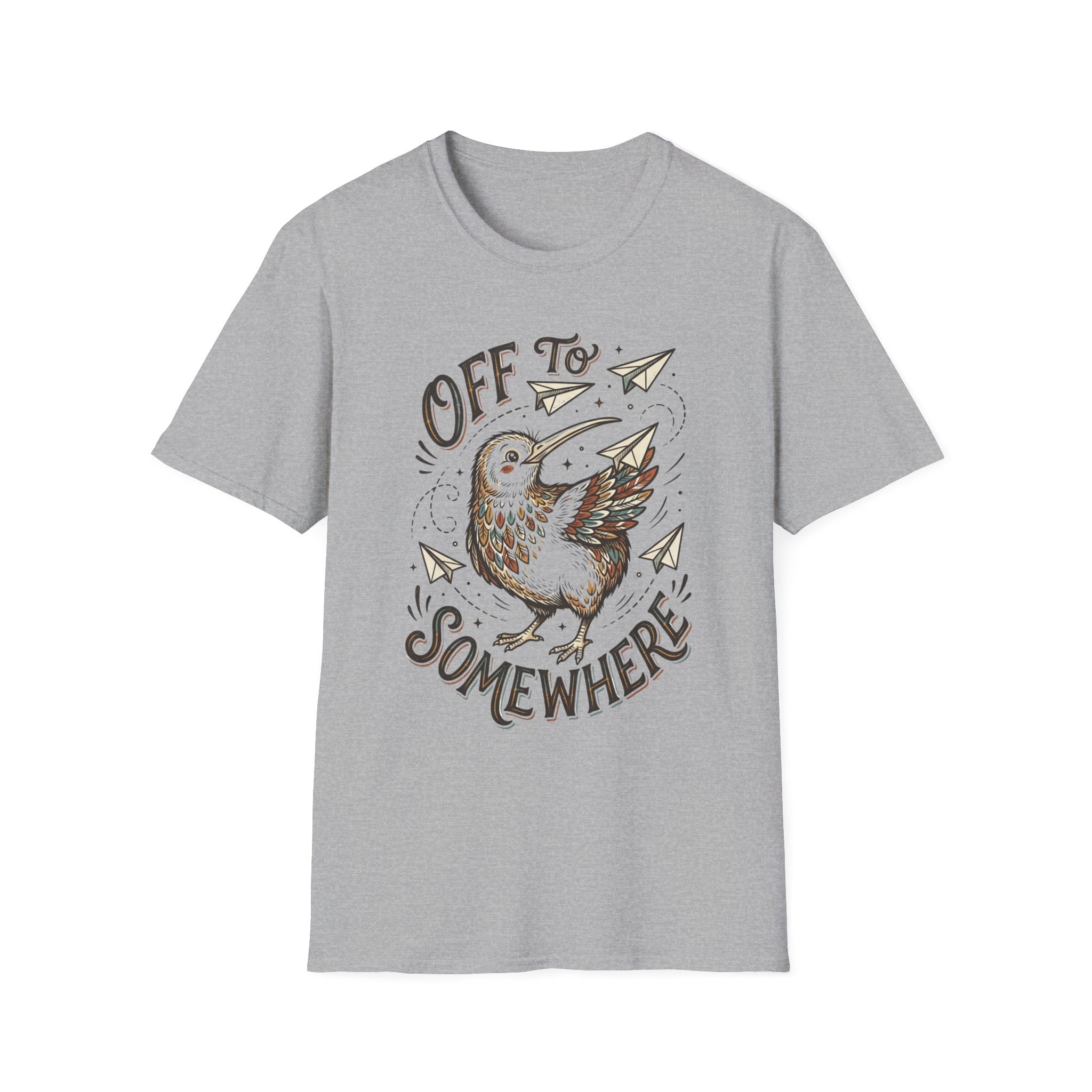 Off To Somewhere Kiwi Paper Airplane T + Adult Size