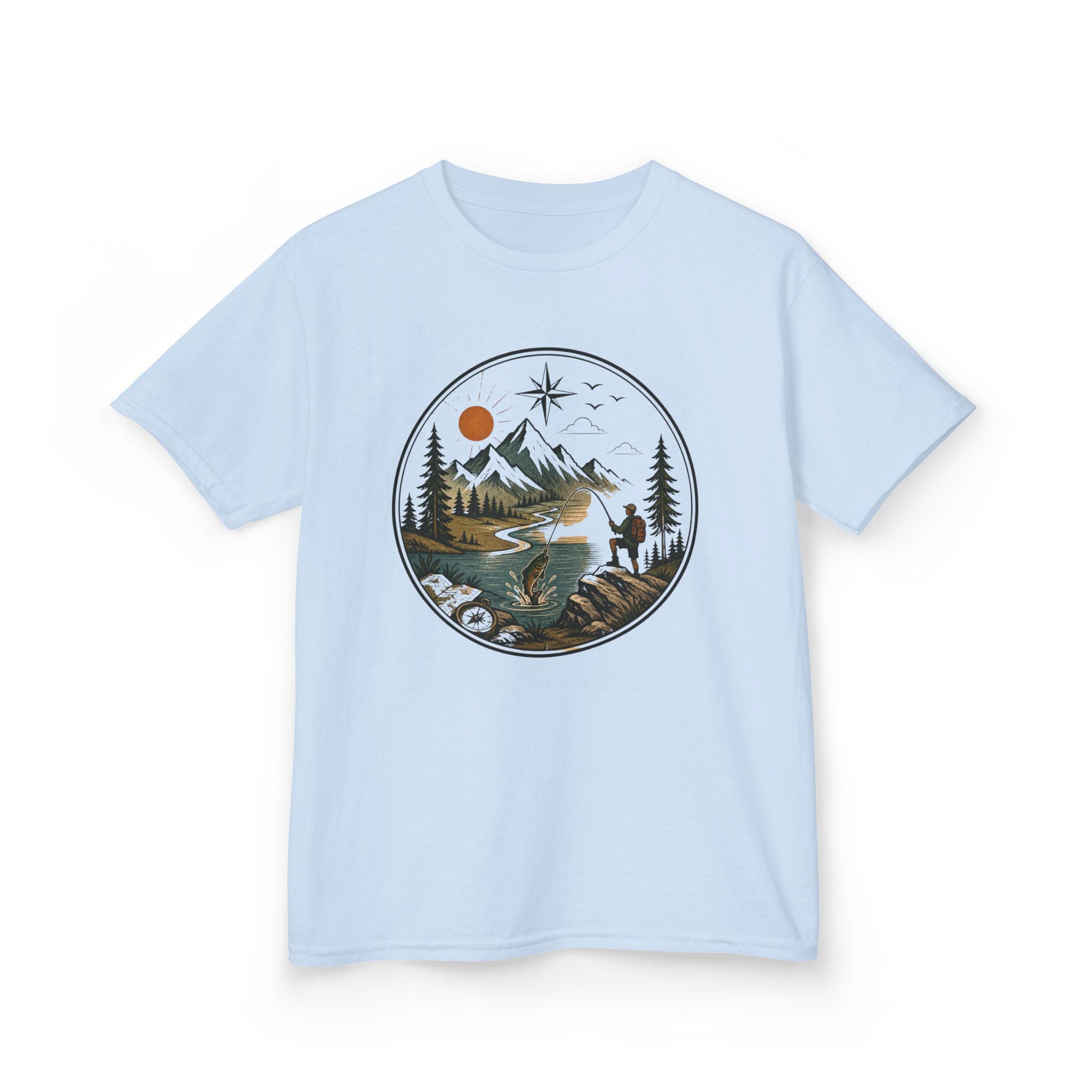 Kids Adventure Tee — Mountain River Fishing Graphic