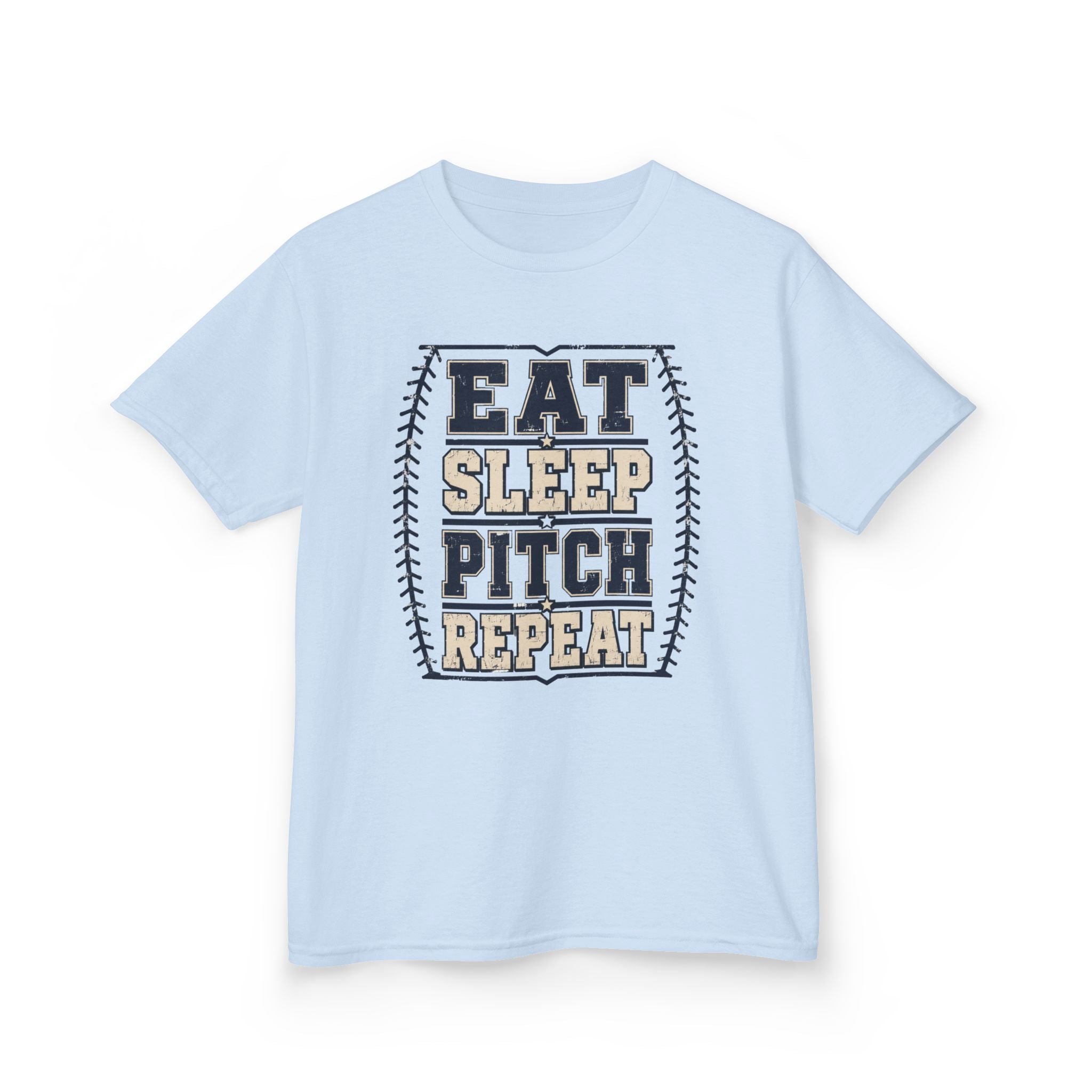 Kids Tee — "Eat Sleep Pitch Repeat" Baseball Shirt