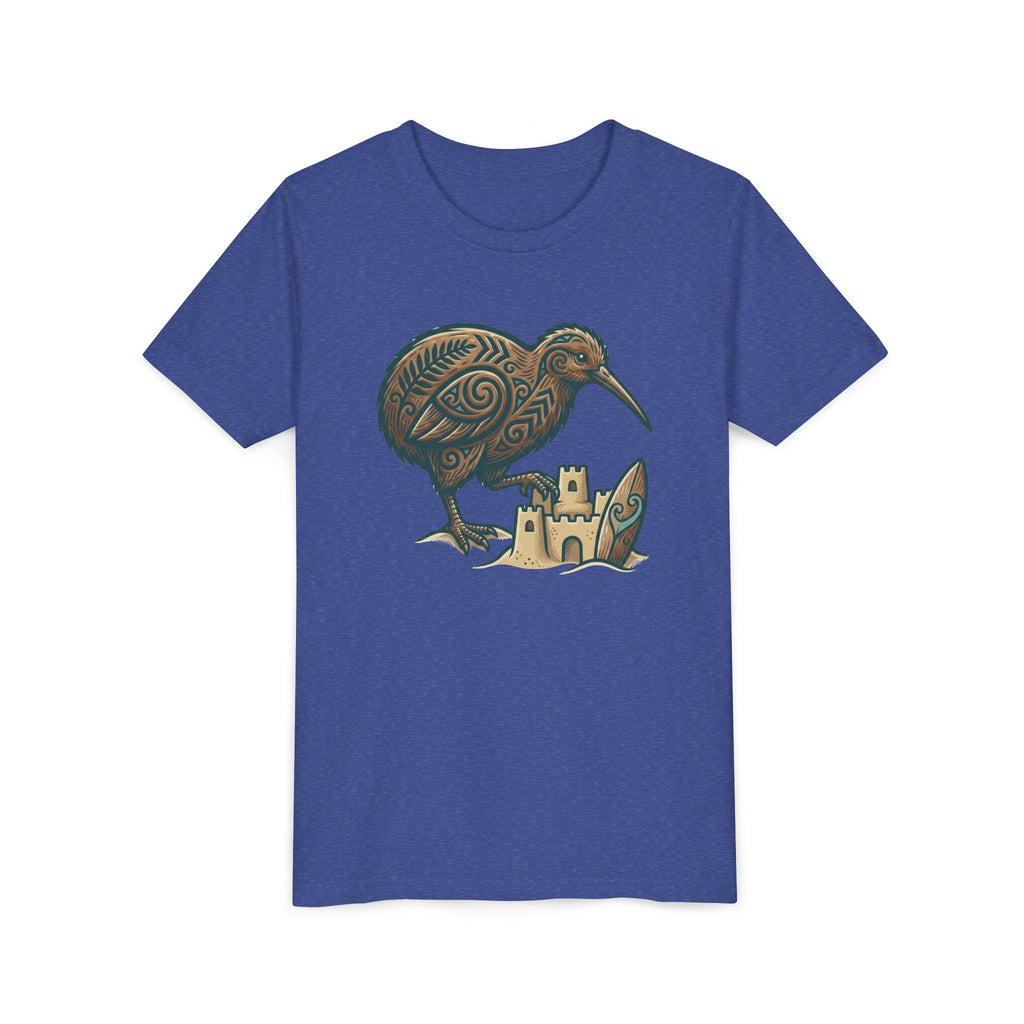 Youth Tee — Kiwi Bird & Sandcastle Kids T‑Shirt (Cute Beach Animal Design)