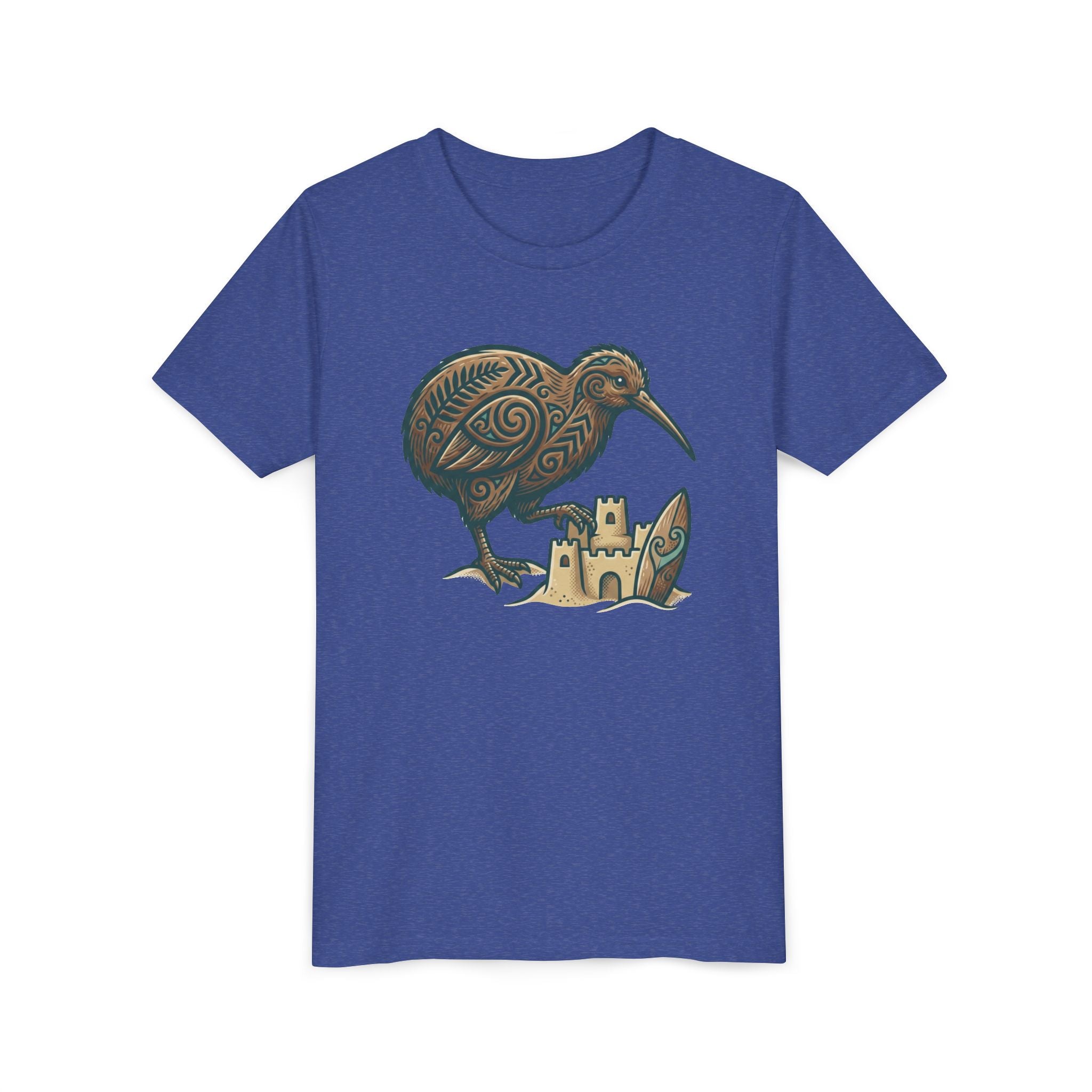 Youth Tee — Kiwi Bird & Sandcastle Kids T‑Shirt (Cute Beach Animal Design)