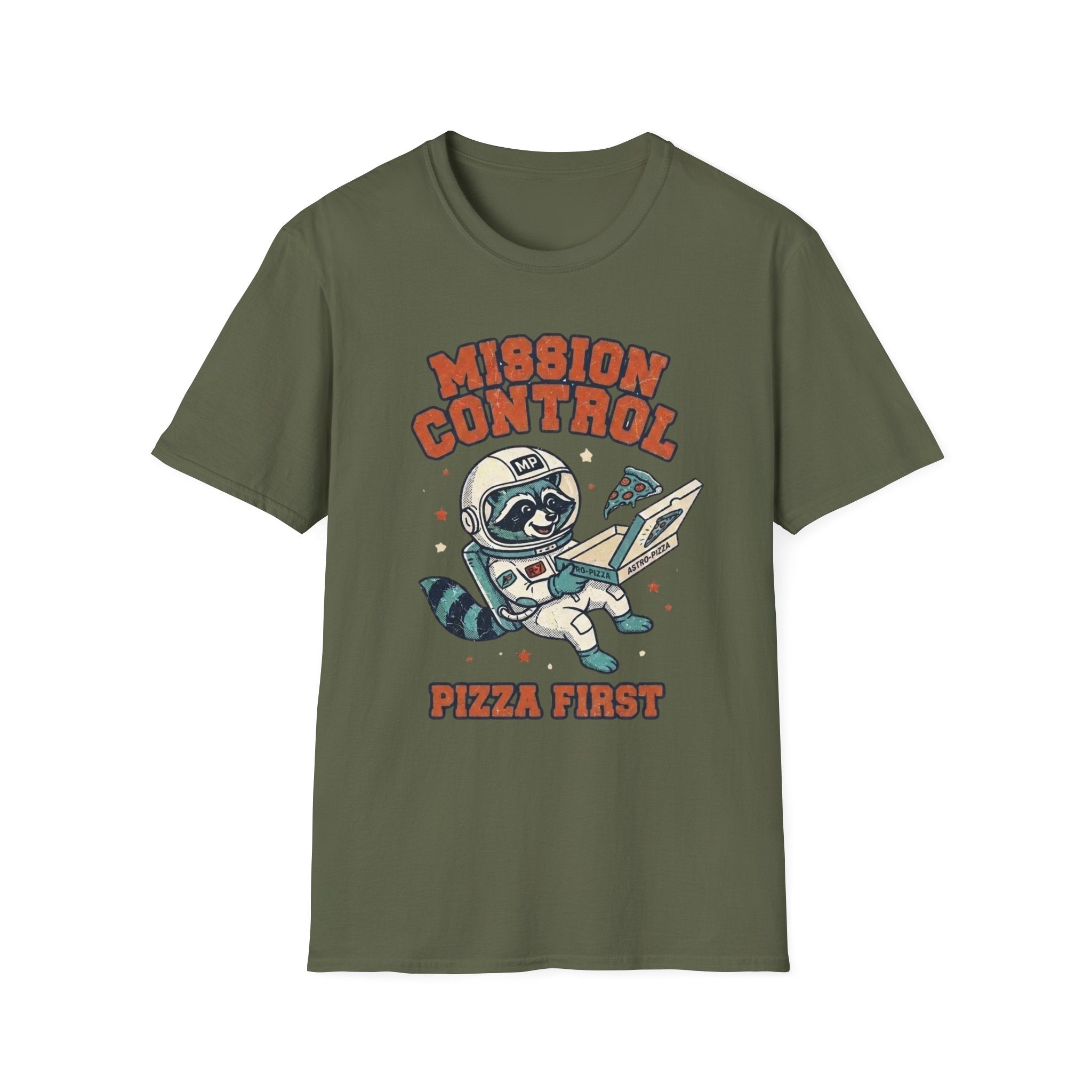 Mission Control Pizza First Raccoon T + Adult Size