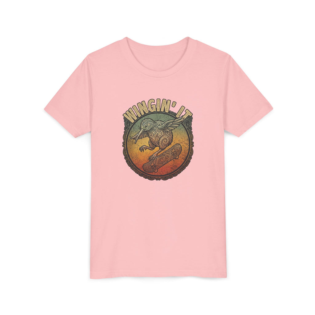 Youth Skateboard T‑Shirt - "Wingin' it" Retro Kiwi Skate Design