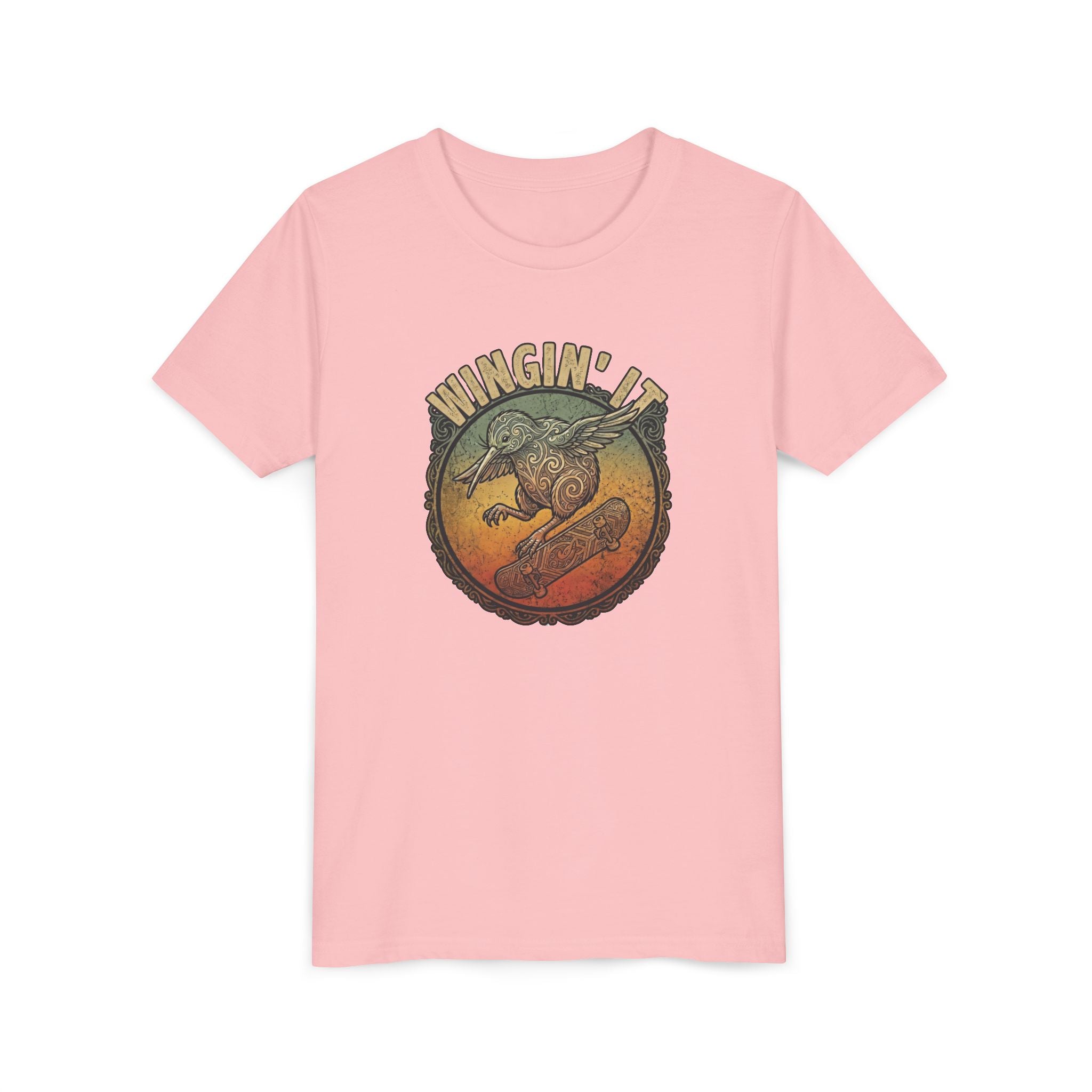 Youth Skateboard T‑Shirt - "Wingin' it" Retro Kiwi Skate Design