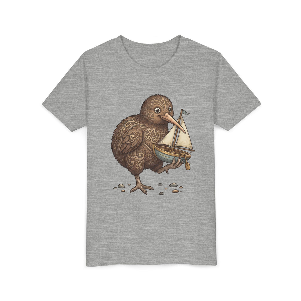 Youth T‑Shirt — Cute Kiwi Bird Holding Toy Sailboat Kids Tee