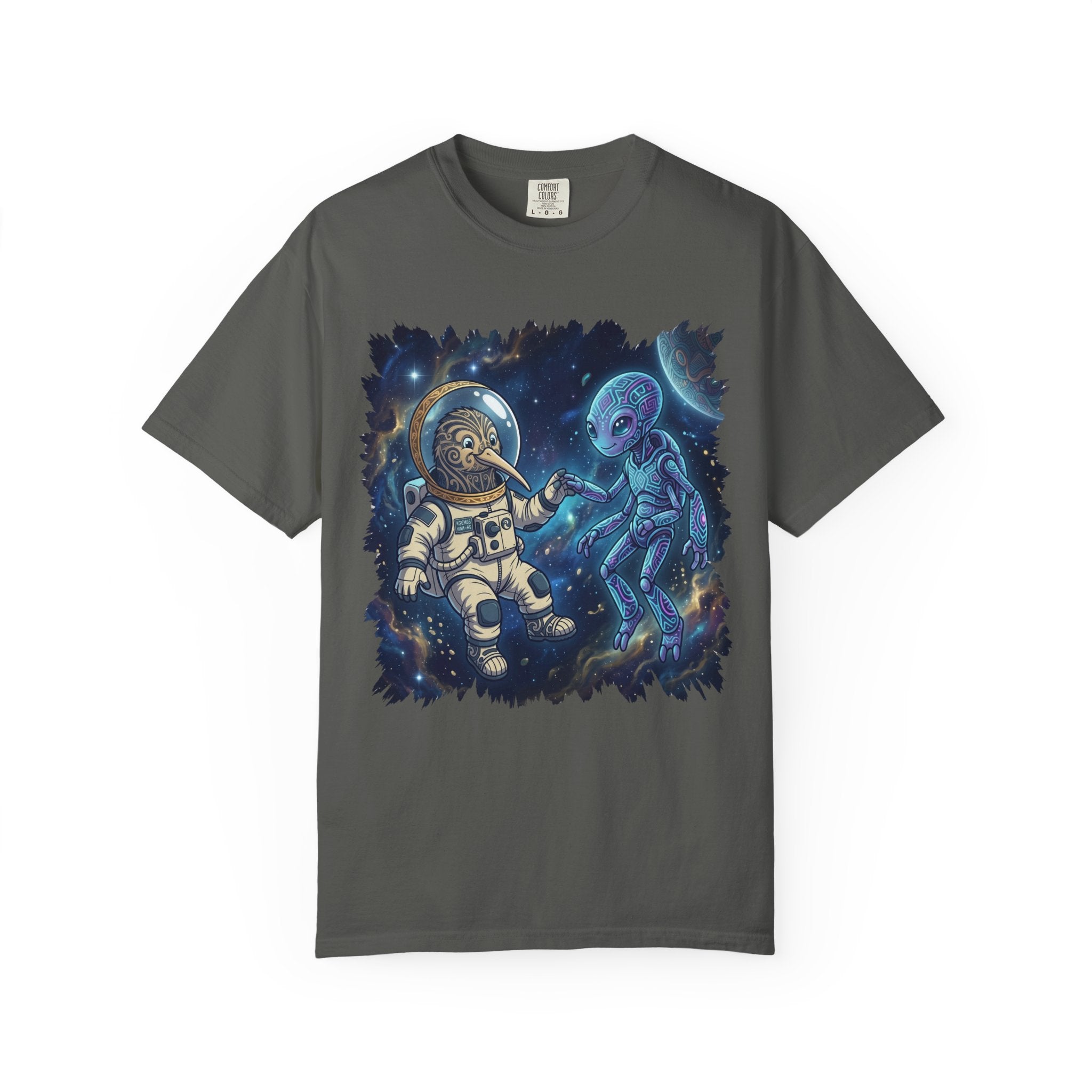 Astronaut & Alien Friendship Tee — Space Adventure Graphic T-Shirt