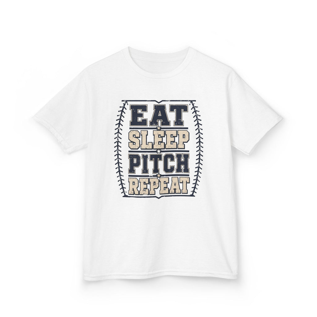 Kids Tee — "Eat Sleep Pitch Repeat" Baseball Shirt