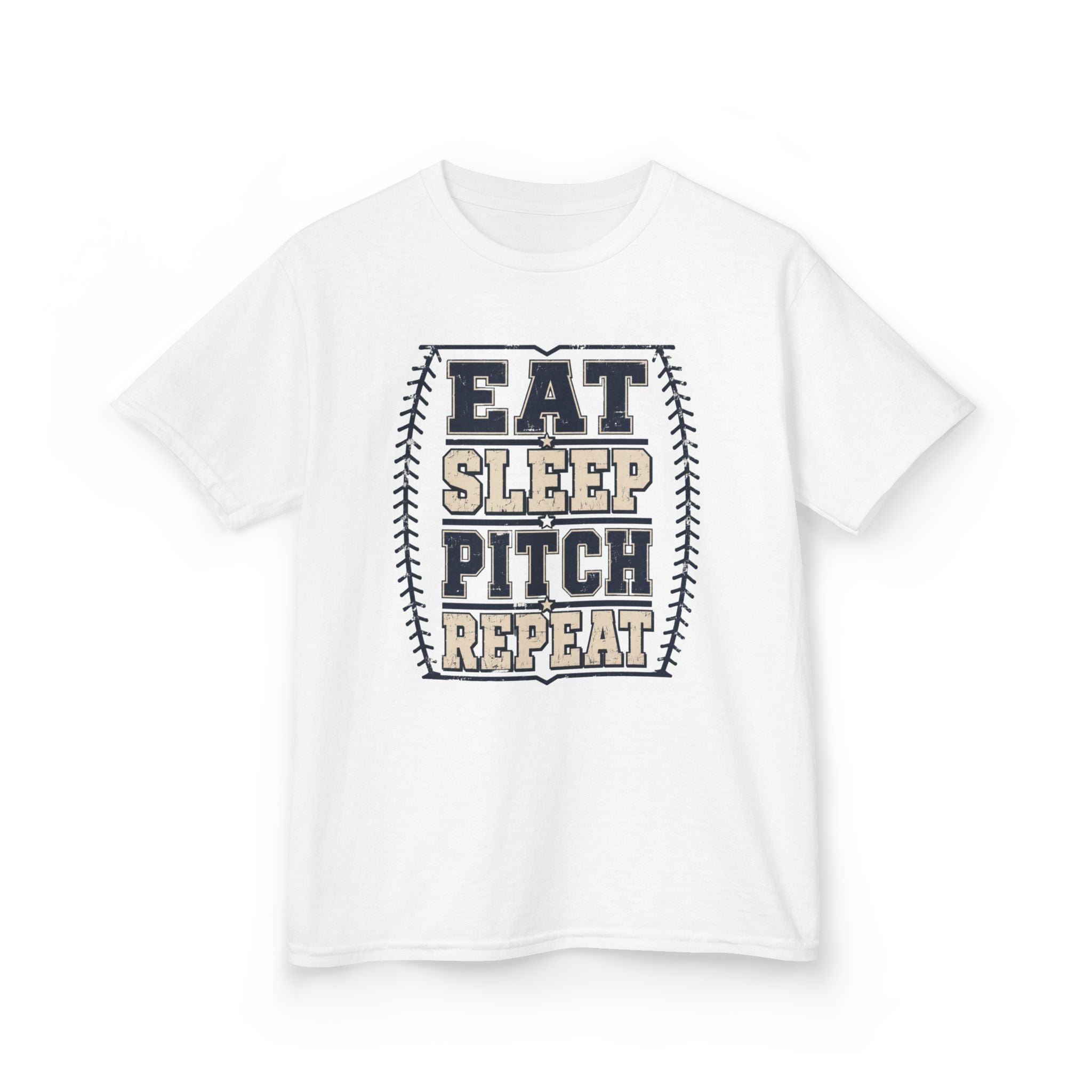 Kids Tee — "Eat Sleep Pitch Repeat" Baseball Shirt