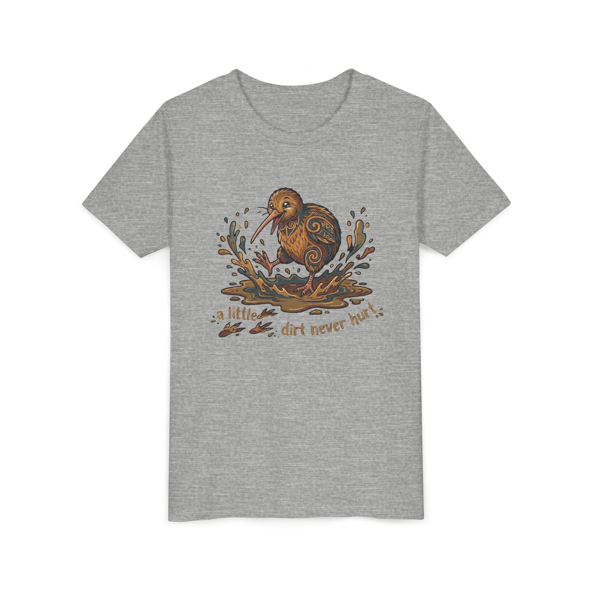 Youth Tee — Cute Kiwi Bird Splash “a little dirt never hurt” Kids Graphic Shirt