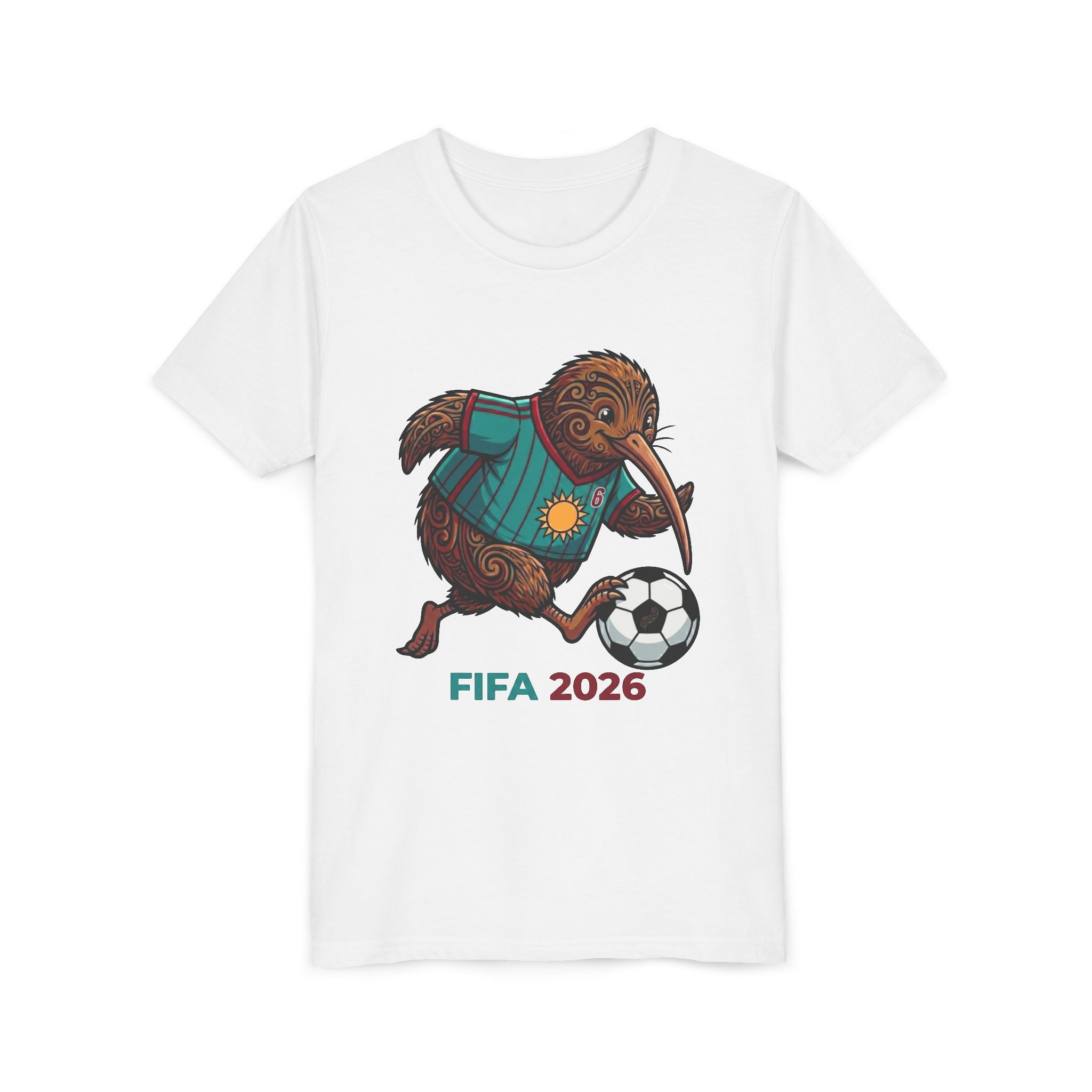 Youth Tee — Kiwi Soccer Player “FIFA 2026” Kids Football Shirt