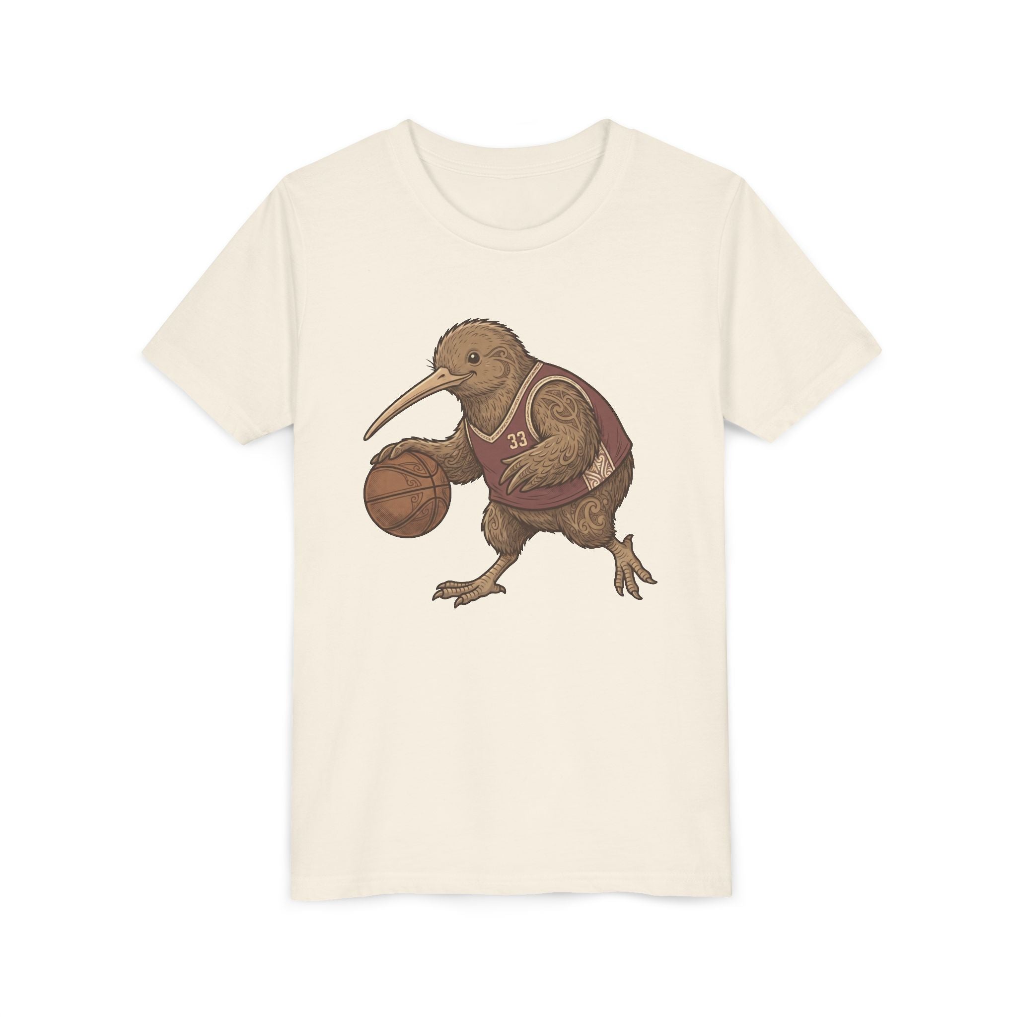 Kids Kiwi Basketball T‑Shirt — Cute Kiwi Bird Dribbling Graphic Tee