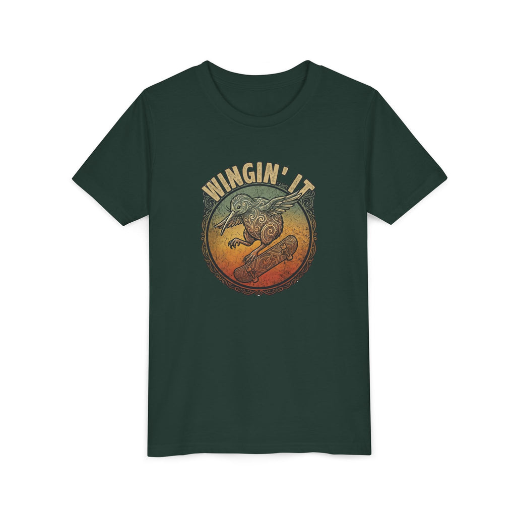 Youth Skateboard T‑Shirt - "Wingin' it" Retro Kiwi Skate Design