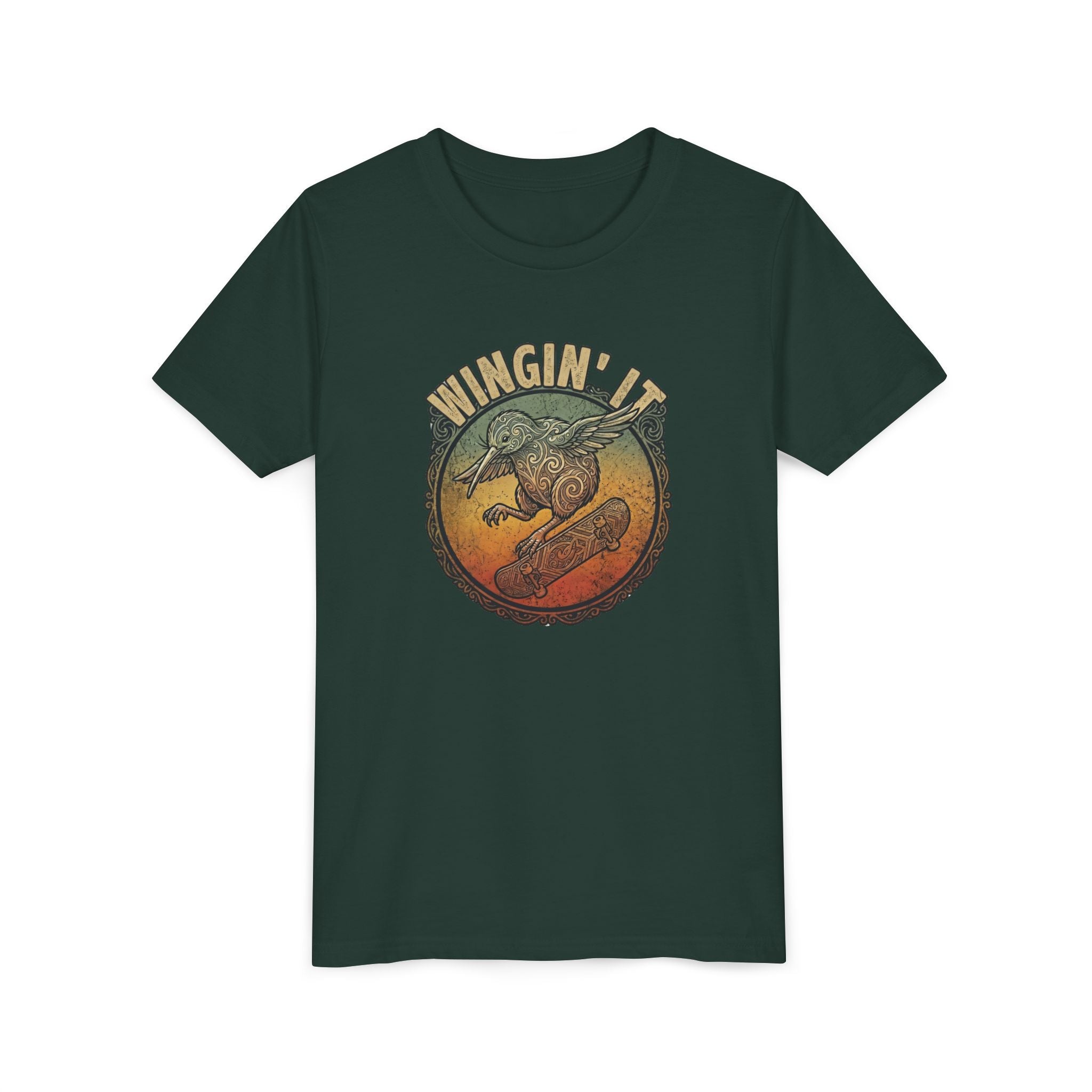 Youth Skateboard T‑Shirt - "Wingin' it" Retro Kiwi Skate Design