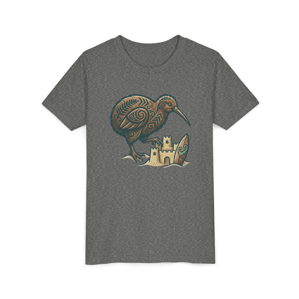Youth Tee — Kiwi Bird & Sandcastle Kids T‑Shirt (Cute Beach Animal Design)