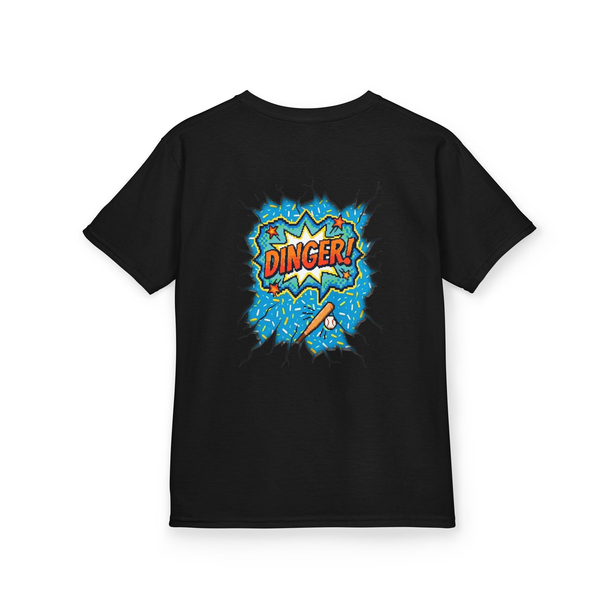 "Dinger!" Pixel Art Baseball T-Shirt – Double-Sided Sports Graphic Tee