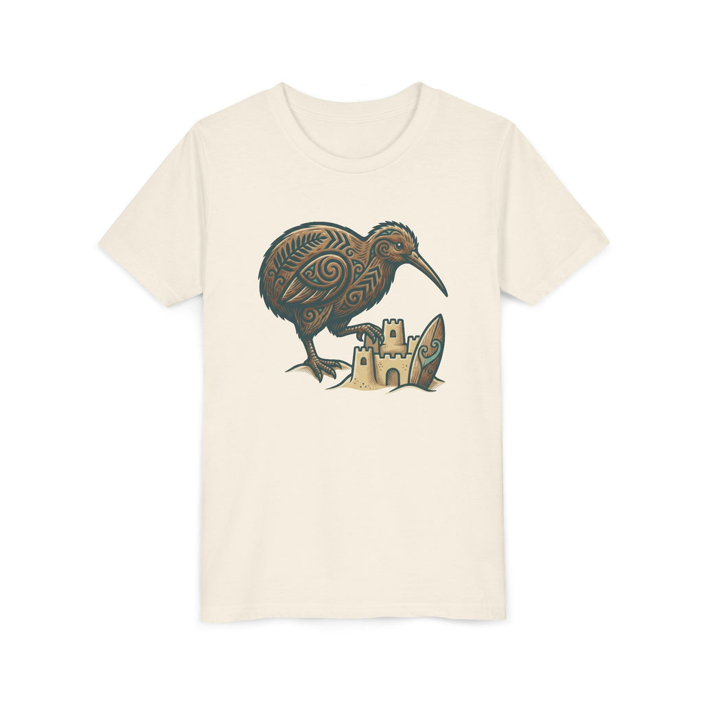 Youth Tee — Kiwi Bird & Sandcastle Kids T‑Shirt (Cute Beach Animal Design)