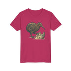 Youth Tee — Kiwi Bird & Sandcastle Kids T‑Shirt (Cute Beach Animal Design)