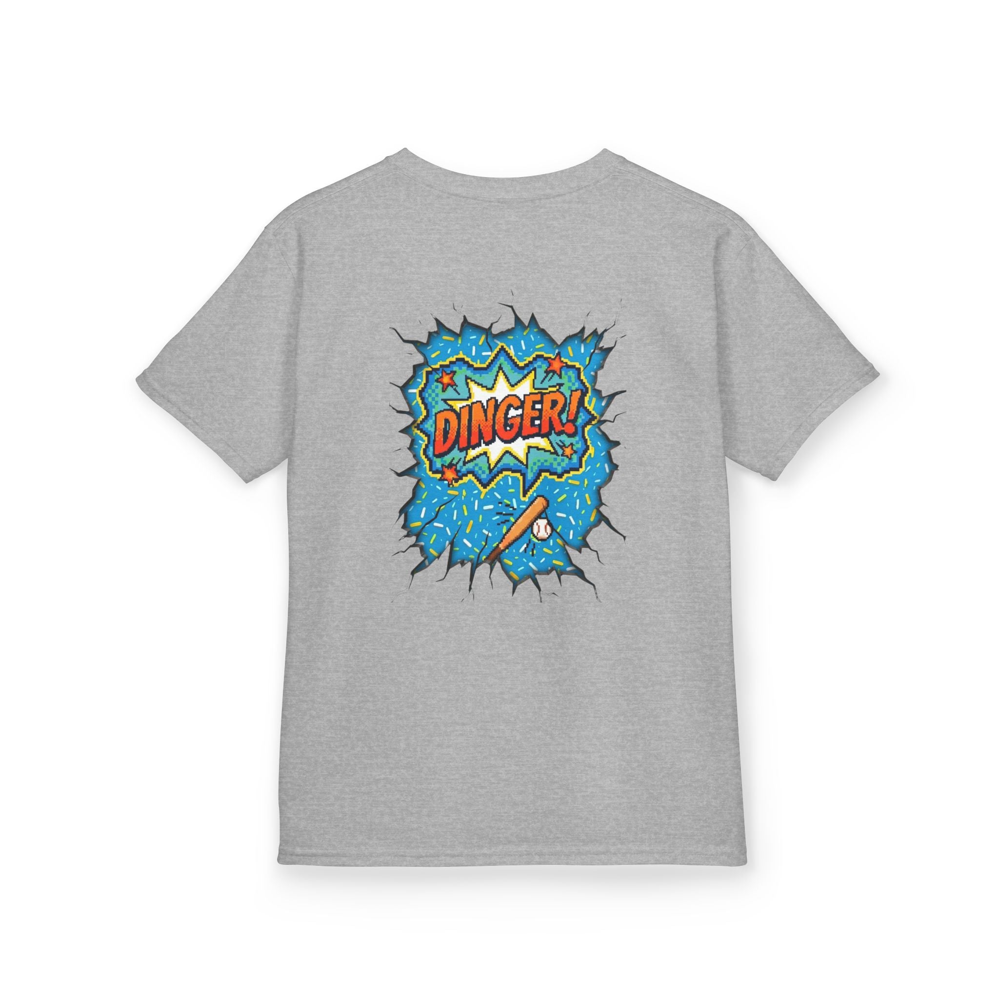 "Dinger!" Pixel Art Baseball T-Shirt – Double-Sided Sports Graphic Tee