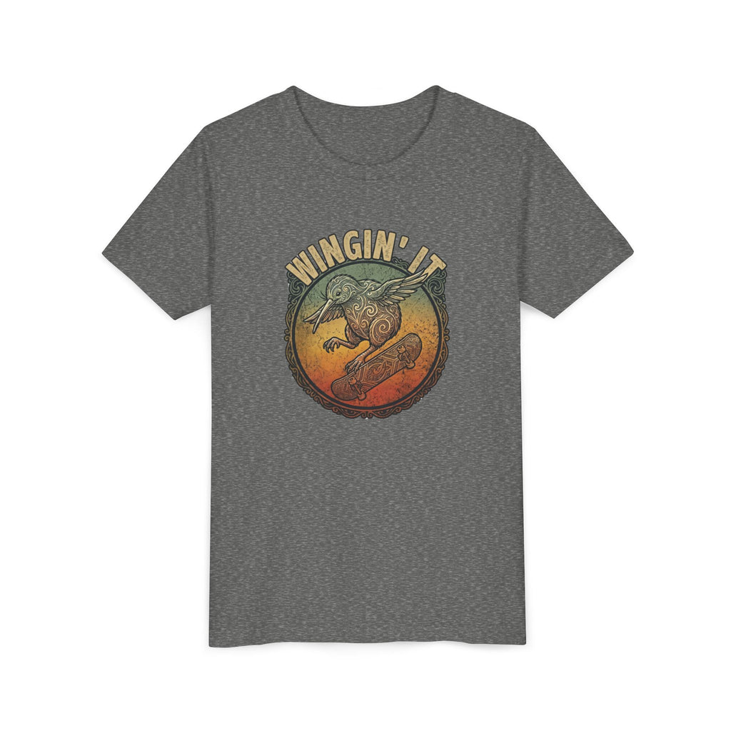 Youth Skateboard T‑Shirt - "Wingin' it" Retro Kiwi Skate Design