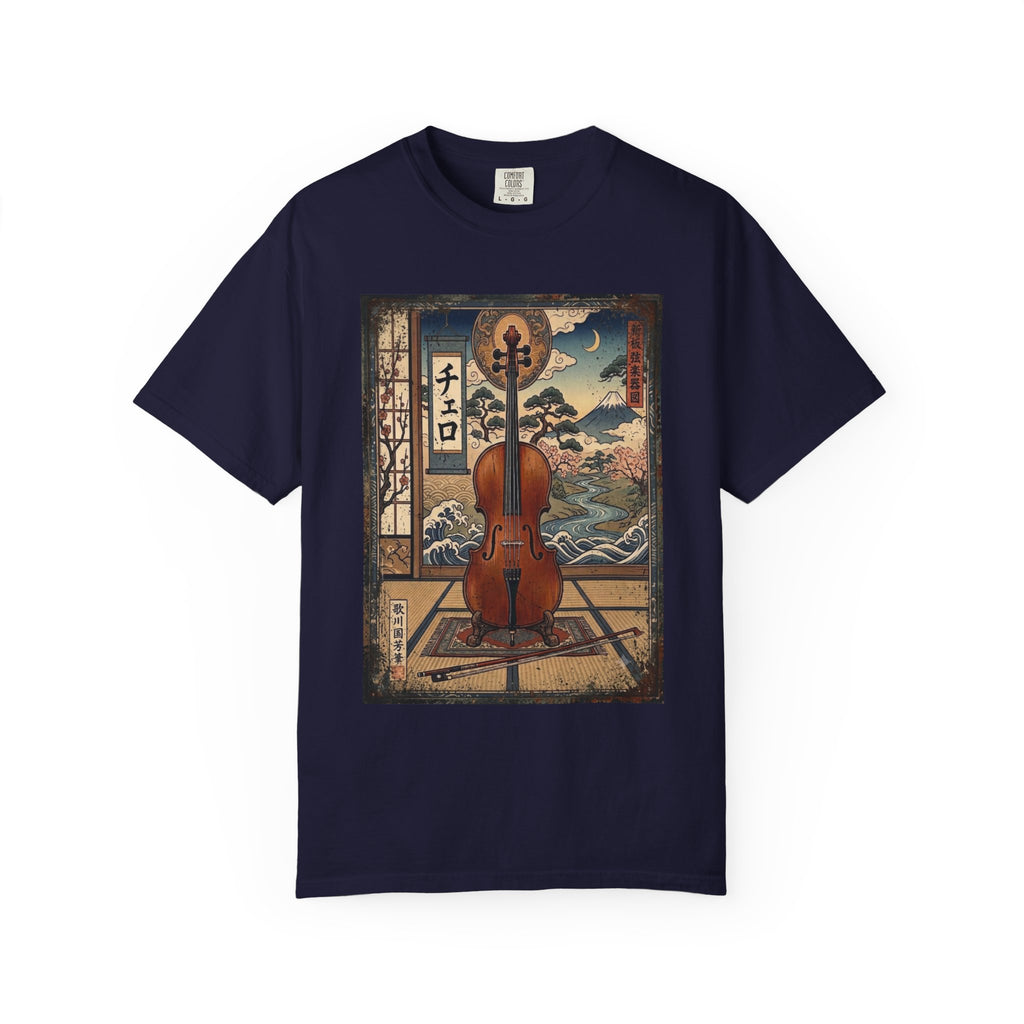 Ukiyo-e Cello Art T-Shirt - Japanese Woodblock Style
