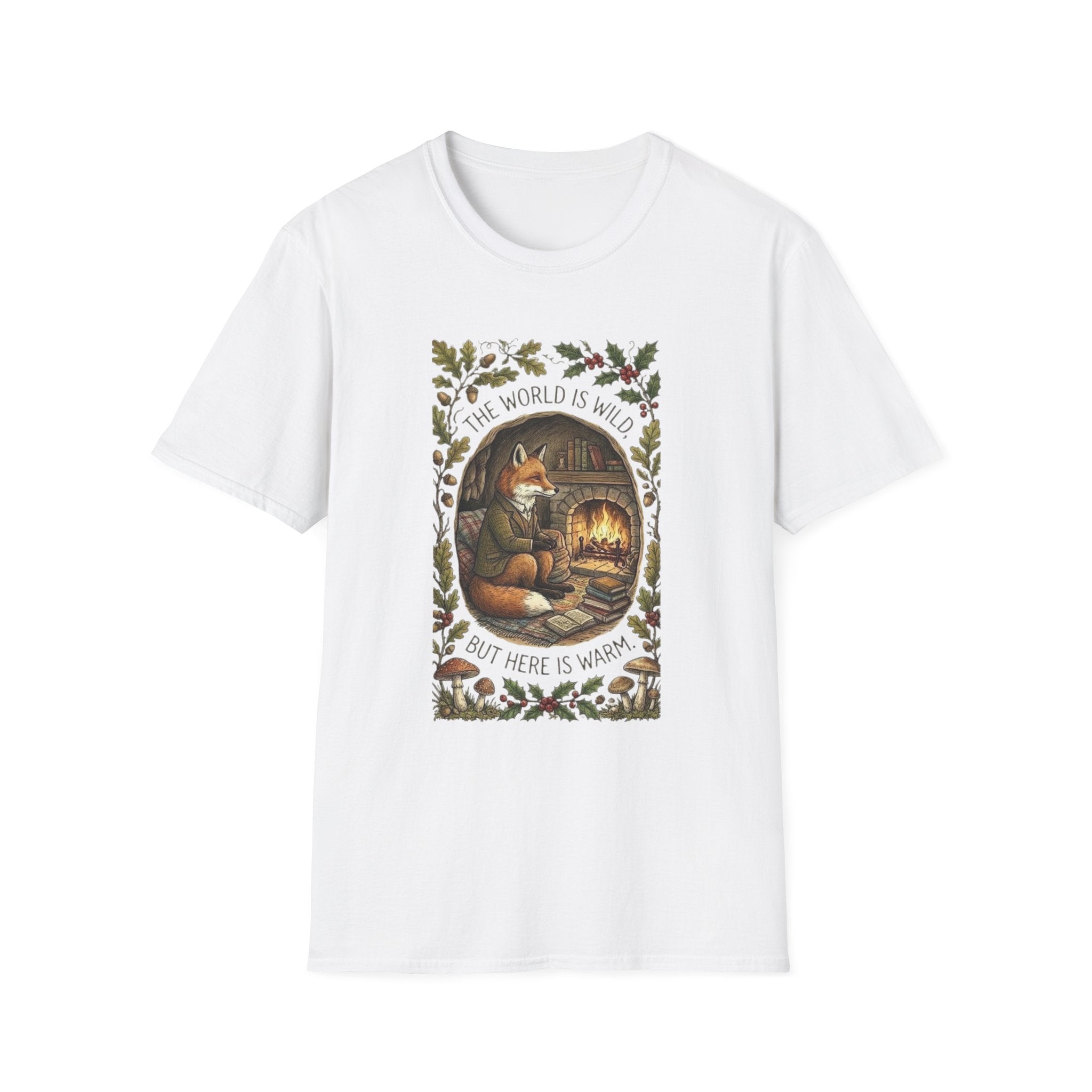 "The World Is Wild, But Here Is Warm" Cozy Cottagecore Fox Tee
