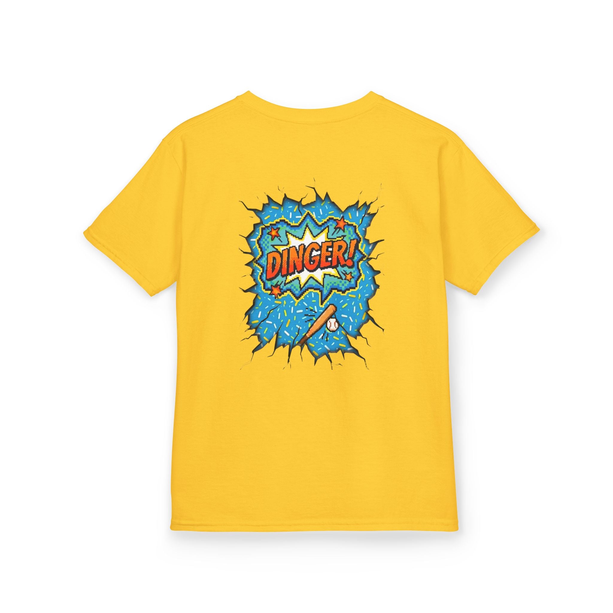 "Dinger!" Pixel Art Baseball T-Shirt – Double-Sided Sports Graphic Tee