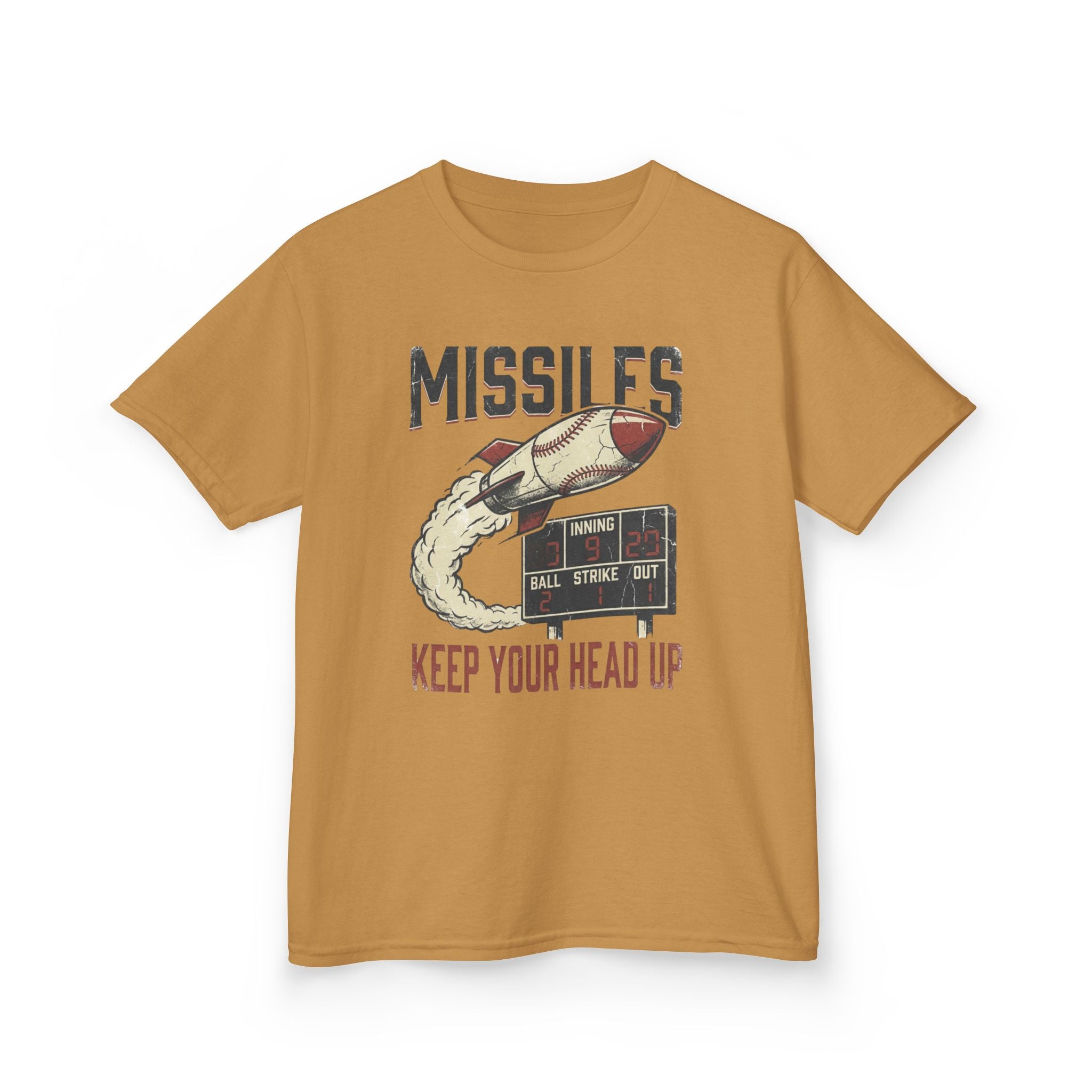 'Missiles Keep Your Head Up' Kids Retro Rocket Graphic