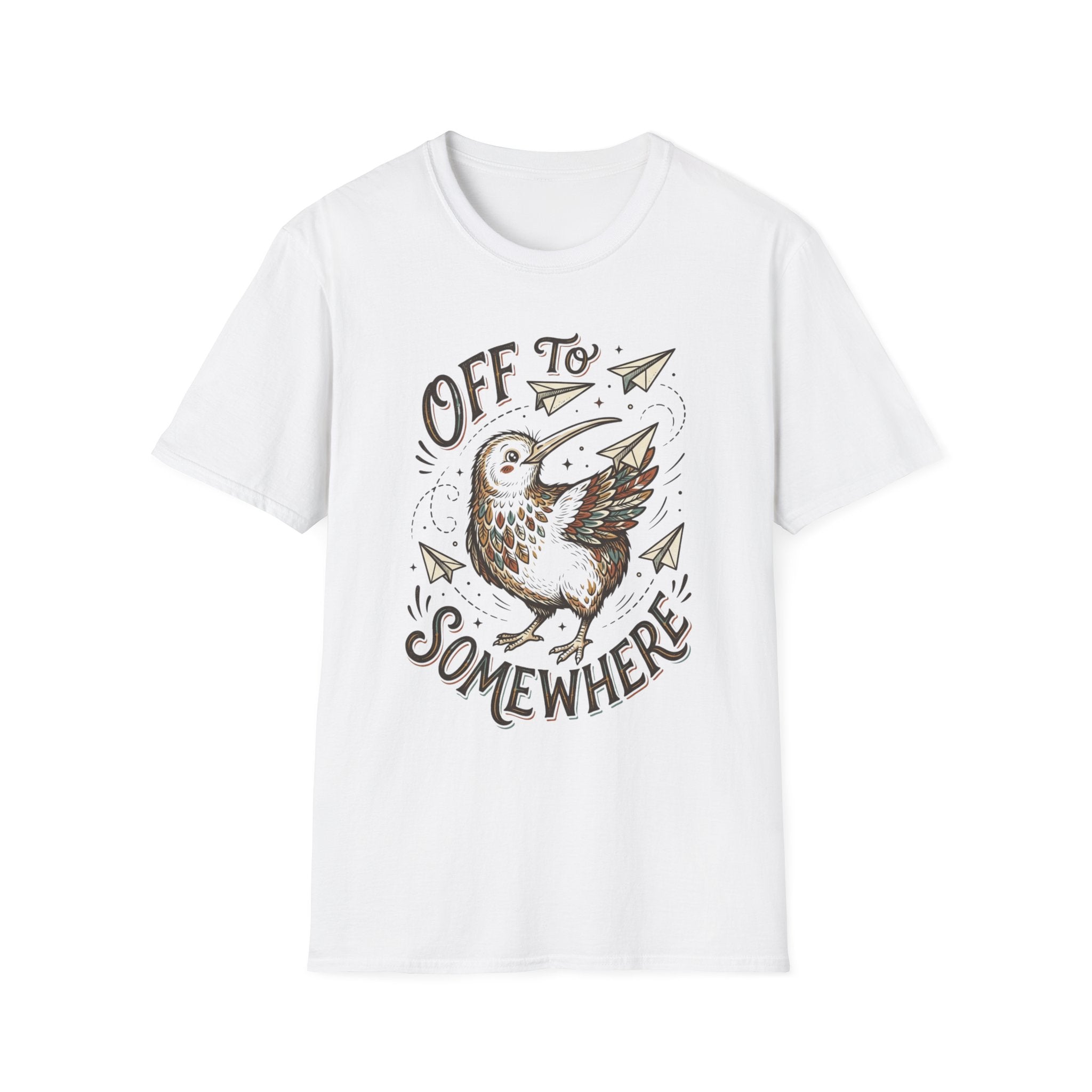 Off To Somewhere Kiwi Paper Airplane T + Adult Size