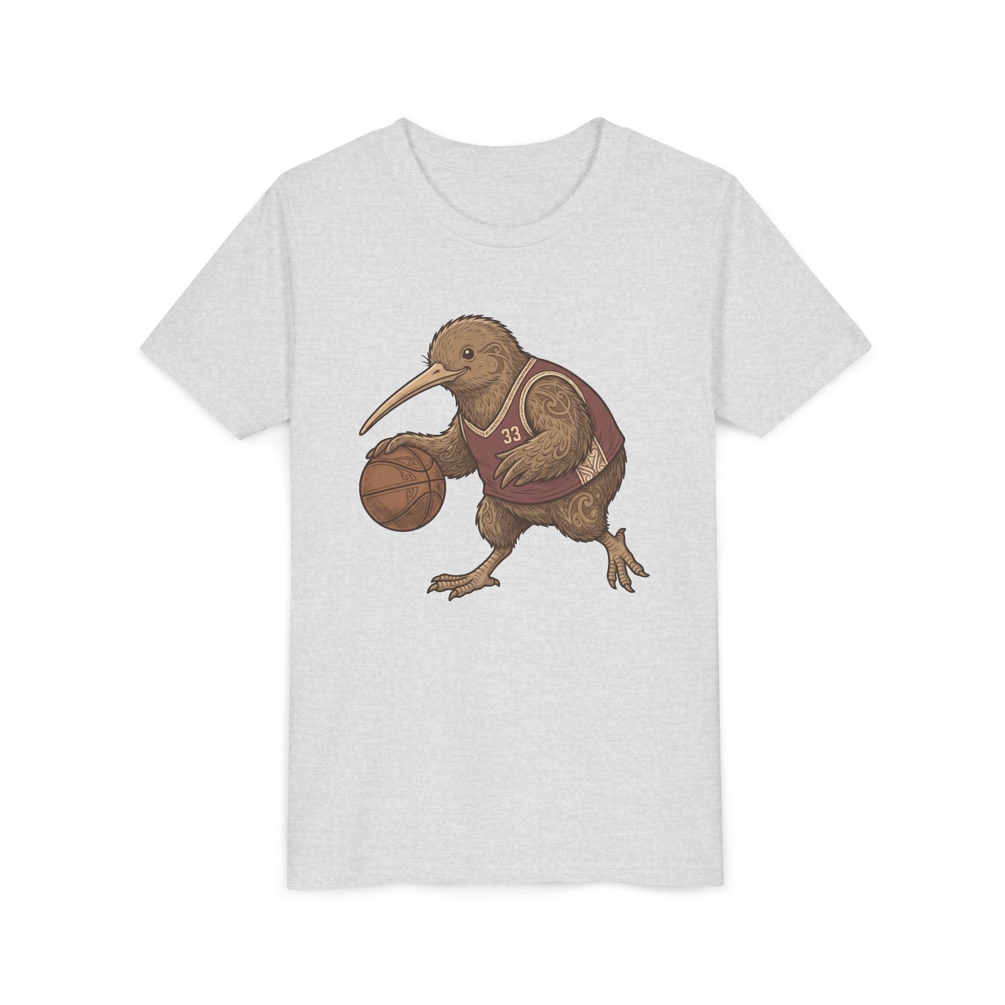 Kids Kiwi Basketball T‑Shirt — Cute Kiwi Bird Dribbling Graphic Tee