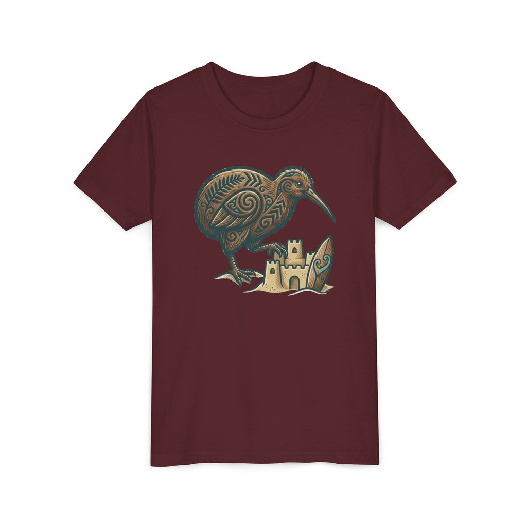 Youth Tee — Kiwi Bird & Sandcastle Kids T‑Shirt (Cute Beach Animal Design)