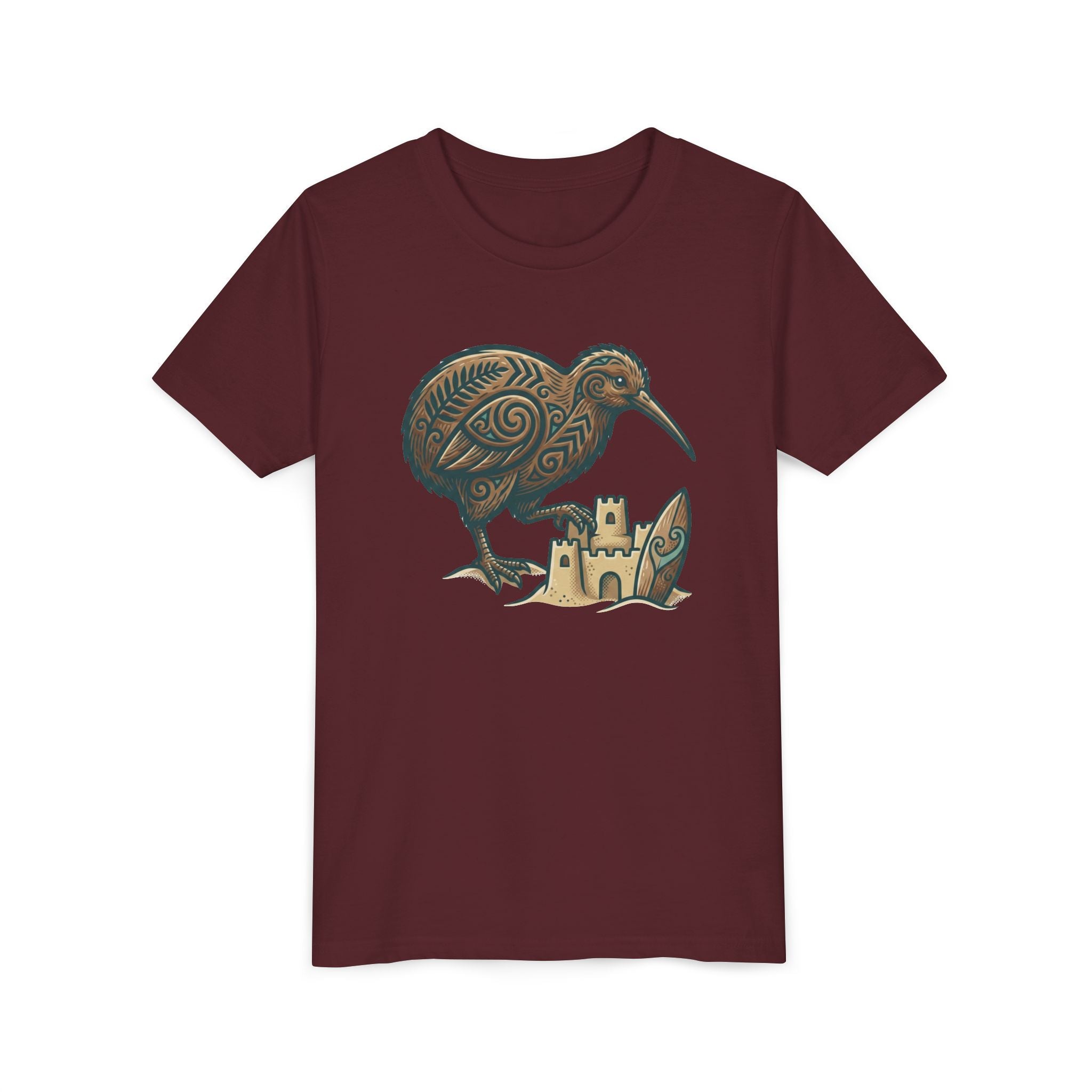 Youth Tee — Kiwi Bird & Sandcastle Kids T‑Shirt (Cute Beach Animal Design)