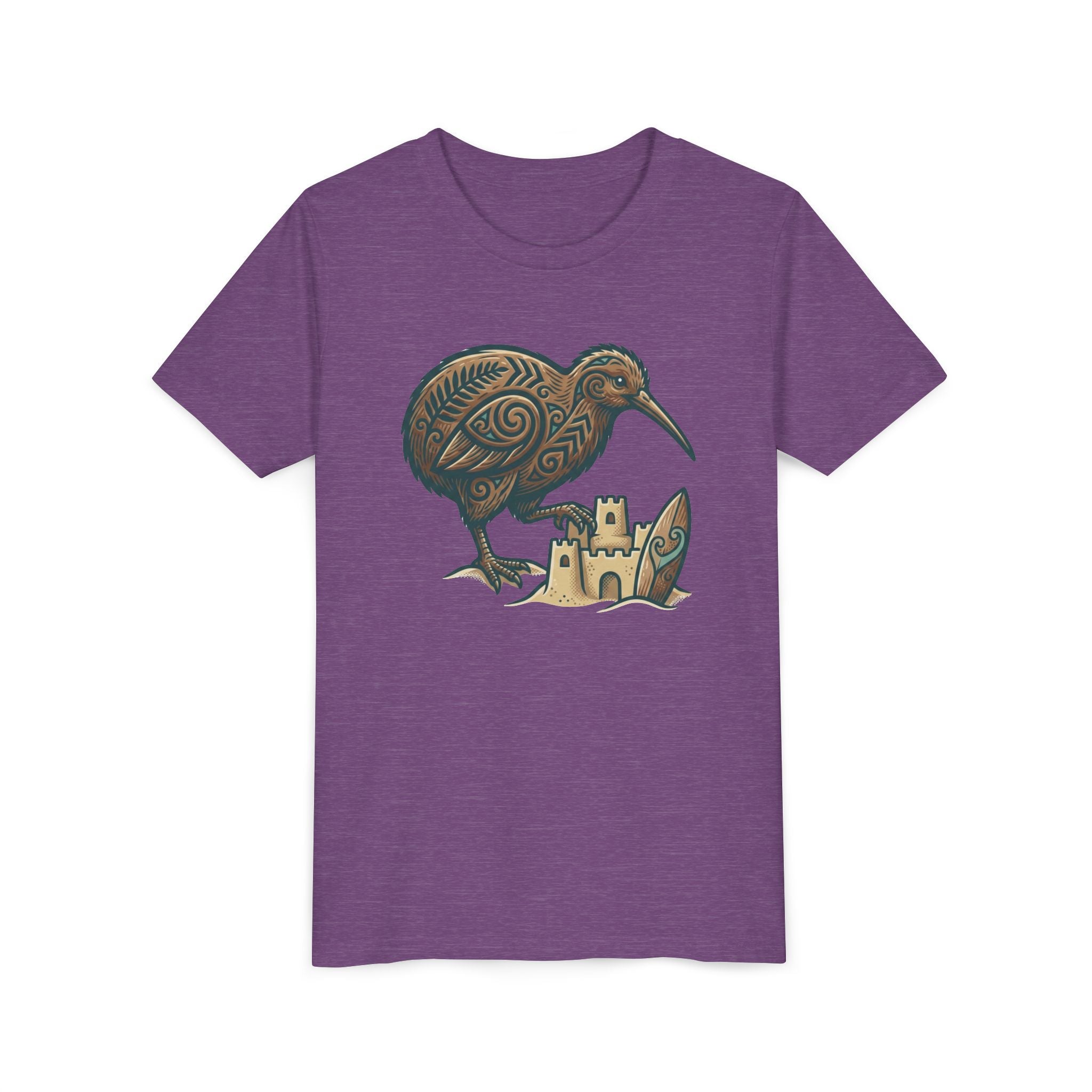 Youth Tee — Kiwi Bird & Sandcastle Kids T‑Shirt (Cute Beach Animal Design)