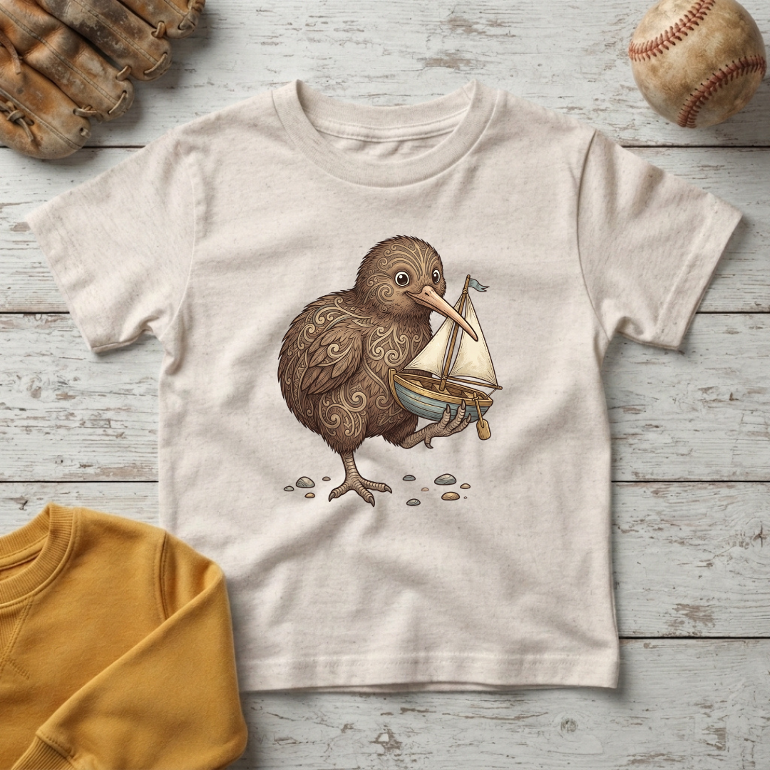 Kiwi Bird Holding a Sailboat +Toddler Size
