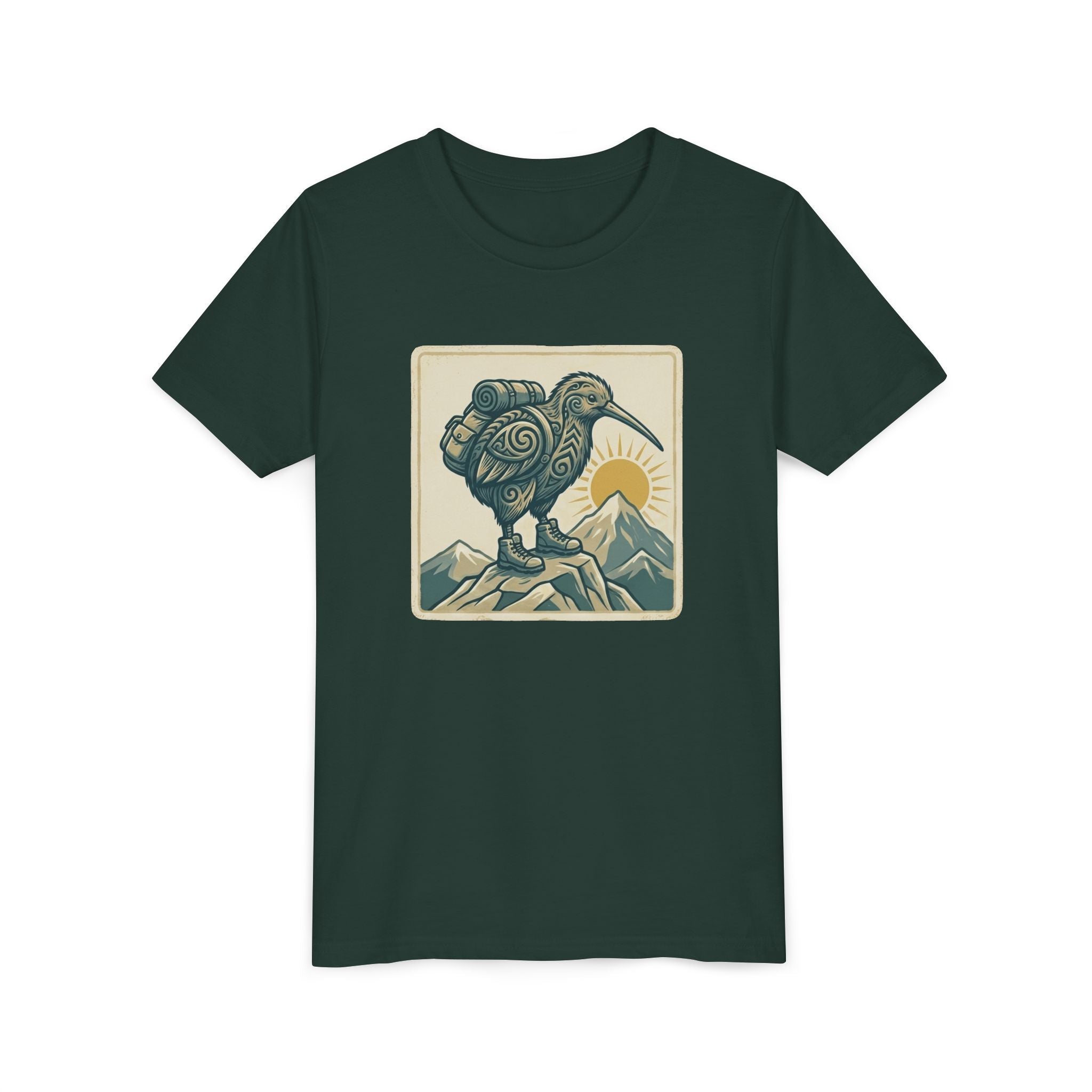 Youth Tee — Kiwi Bird on Mountains Graphic Shirt