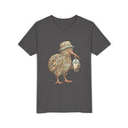 Youth Tee — Whimsical Kiwi Bird Drinking Bubble Tea Graphic