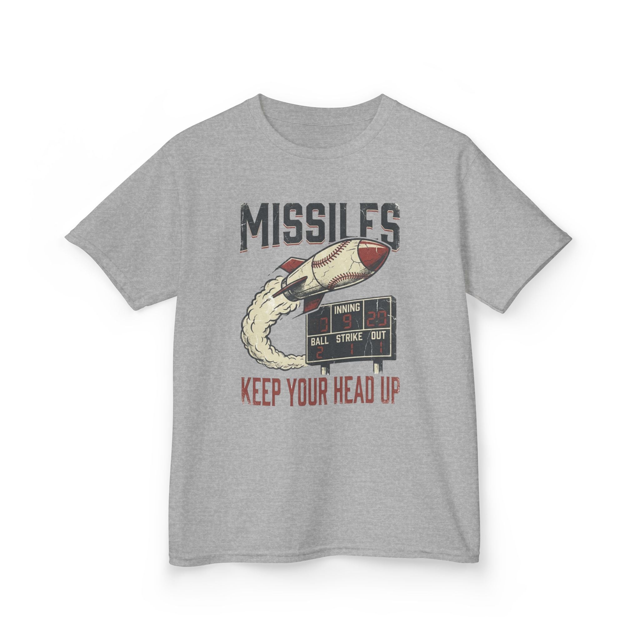 'Missiles Keep Your Head Up' Kids Retro Rocket Graphic