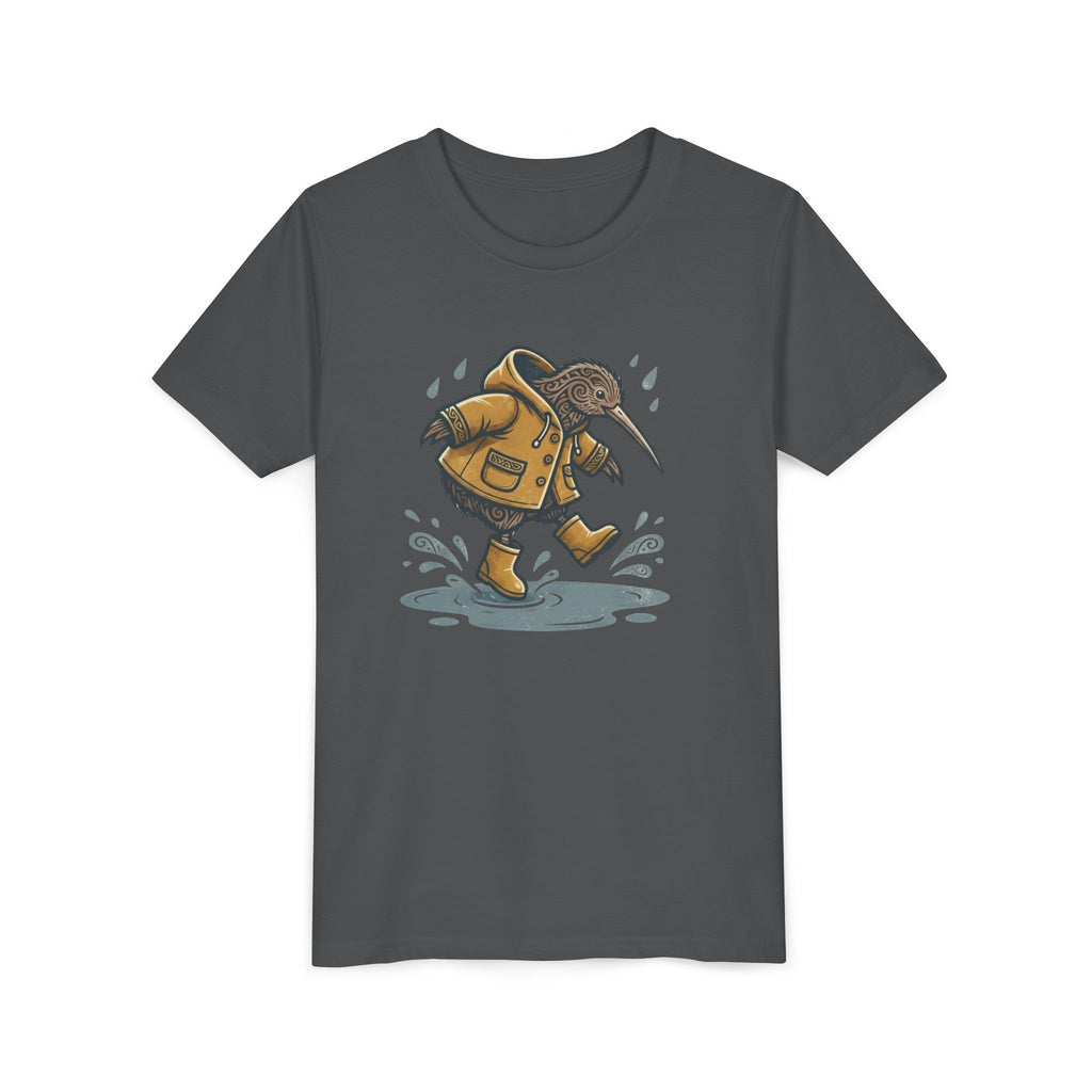 Youth T‑Shirt — Cute Kiwi Bird in Raincoat Splash Design