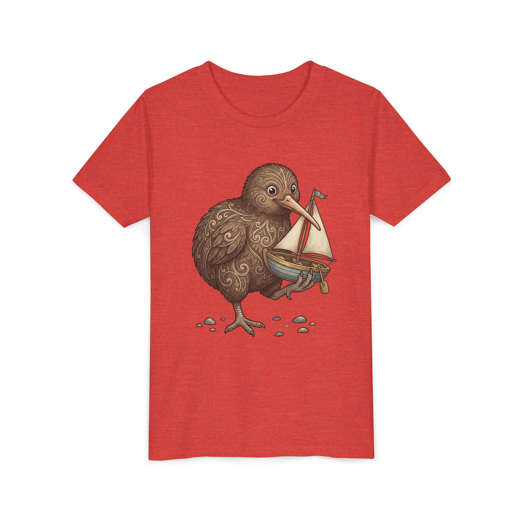 Youth T‑Shirt — Cute Kiwi Bird Holding Toy Sailboat Kids Tee