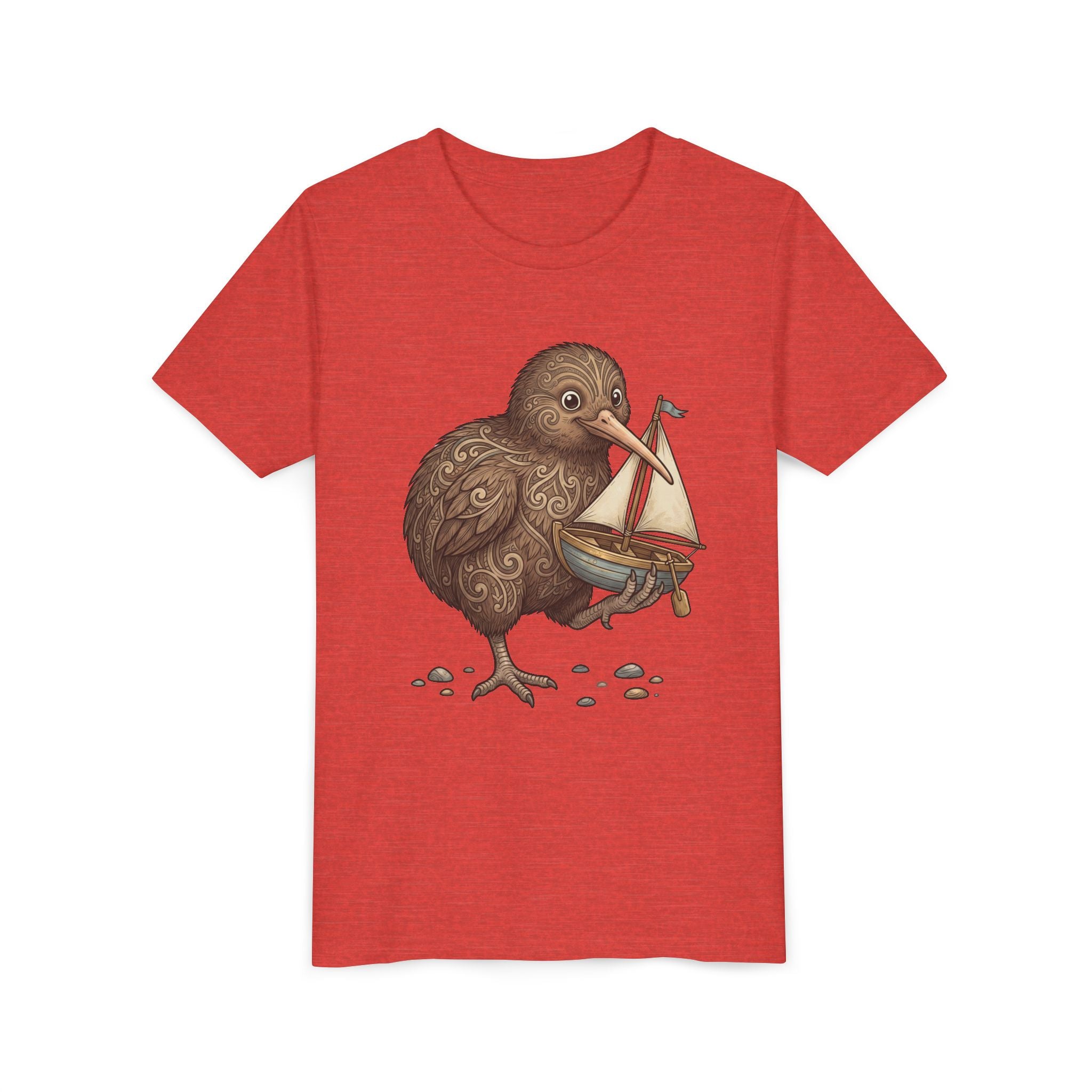 Youth T‑Shirt — Cute Kiwi Bird Holding Toy Sailboat Kids Tee