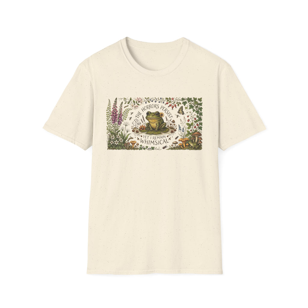 "The Horrors Persist Yet I Remain Whimsical" Floral Frog Tee