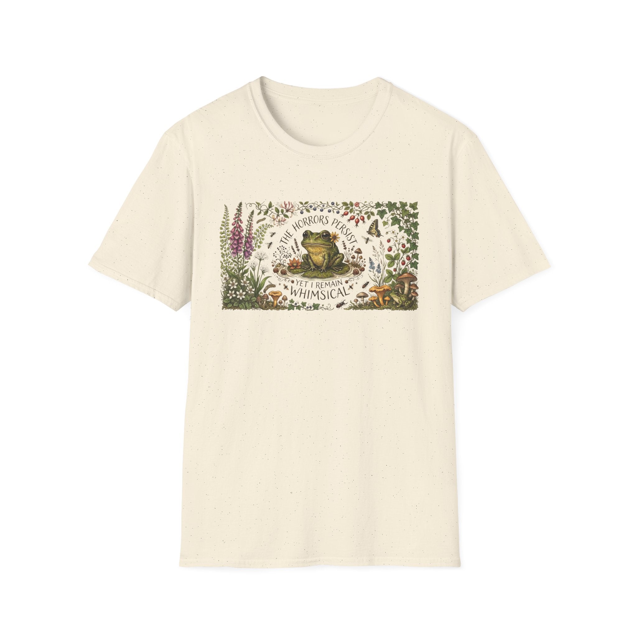 "The Horrors Persist Yet I Remain Whimsical" Floral Frog Tee