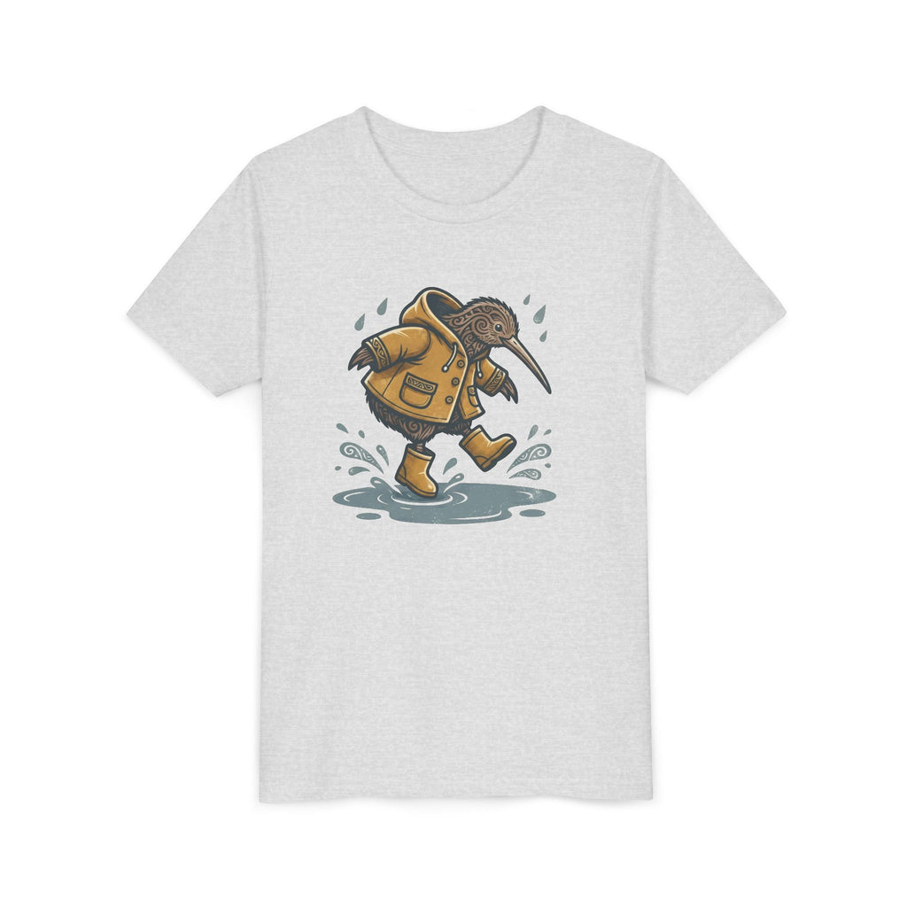 Youth T‑Shirt — Cute Kiwi Bird in Raincoat Splash Design