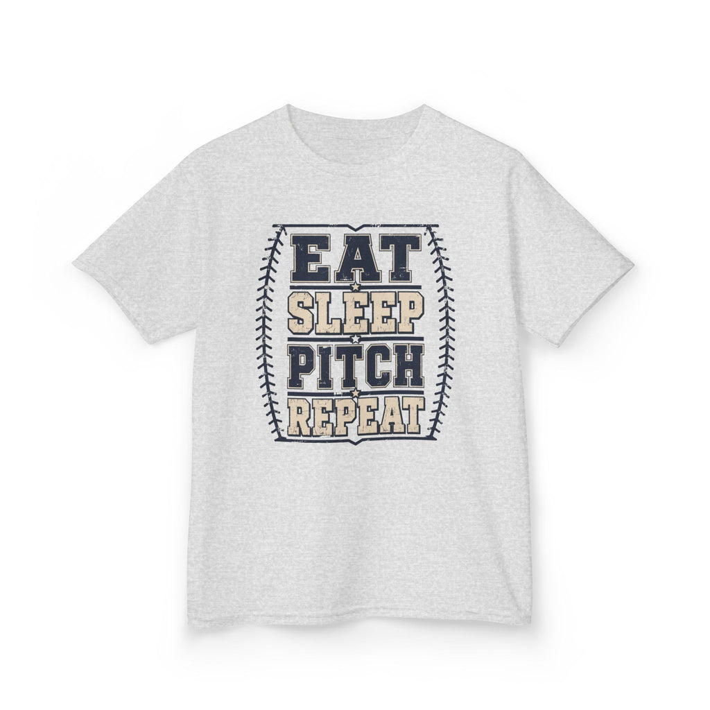 Kids Tee — "Eat Sleep Pitch Repeat" Baseball Shirt