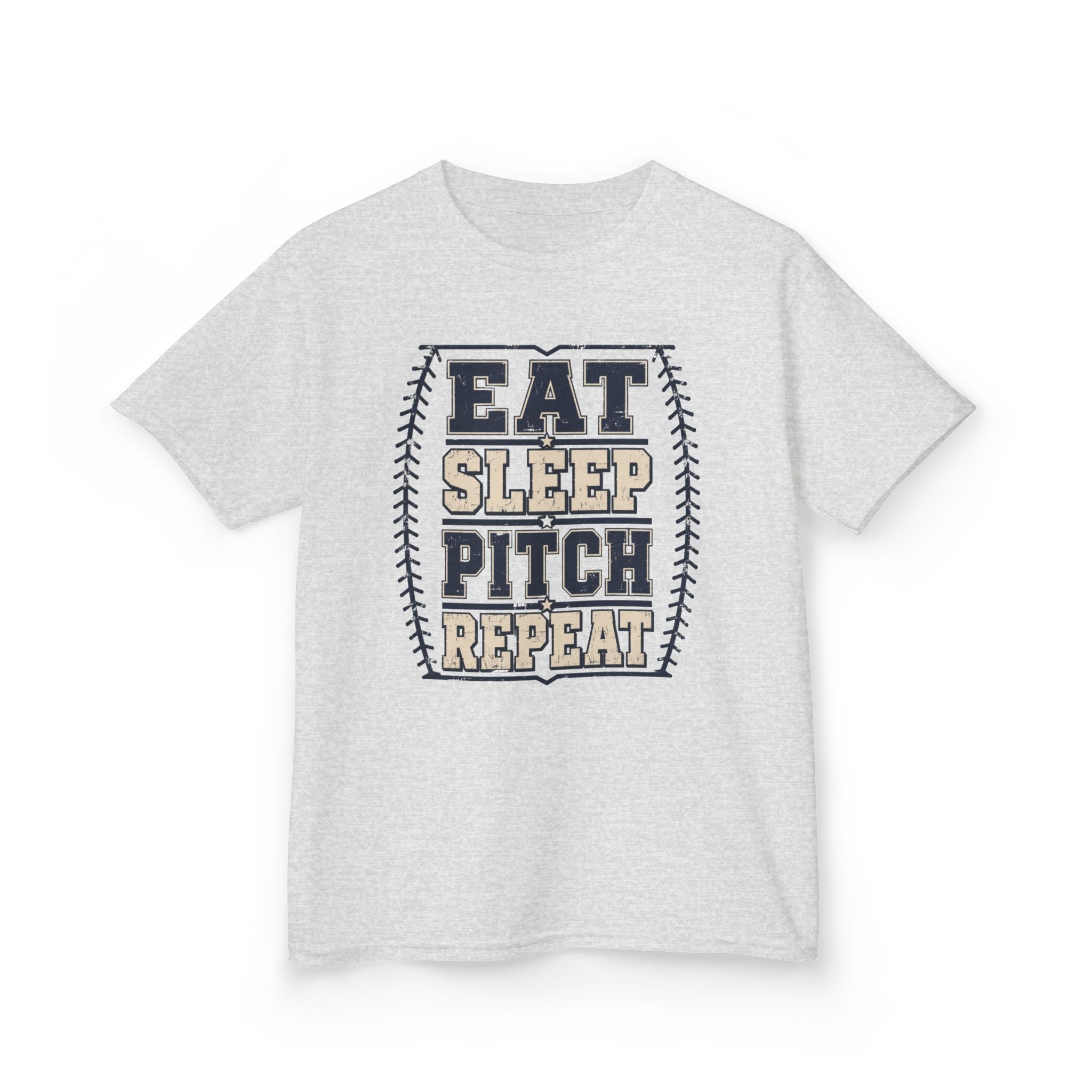 Kids Tee — "Eat Sleep Pitch Repeat" Baseball Shirt