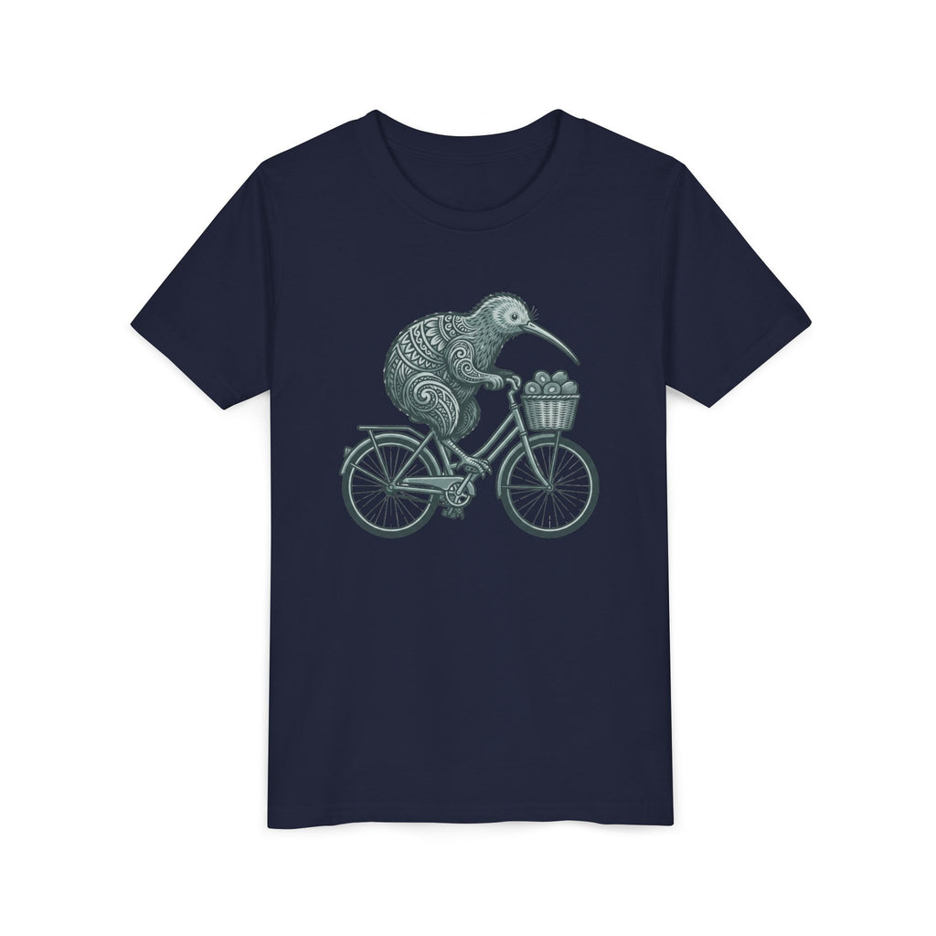 Kids Kiwi Bird Bicycle T‑Shirt – Cute Animal Cycling Graphic Tee for Children