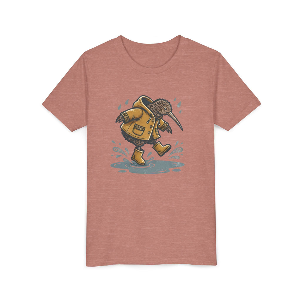 Youth T‑Shirt — Cute Kiwi Bird in Raincoat Splash Design