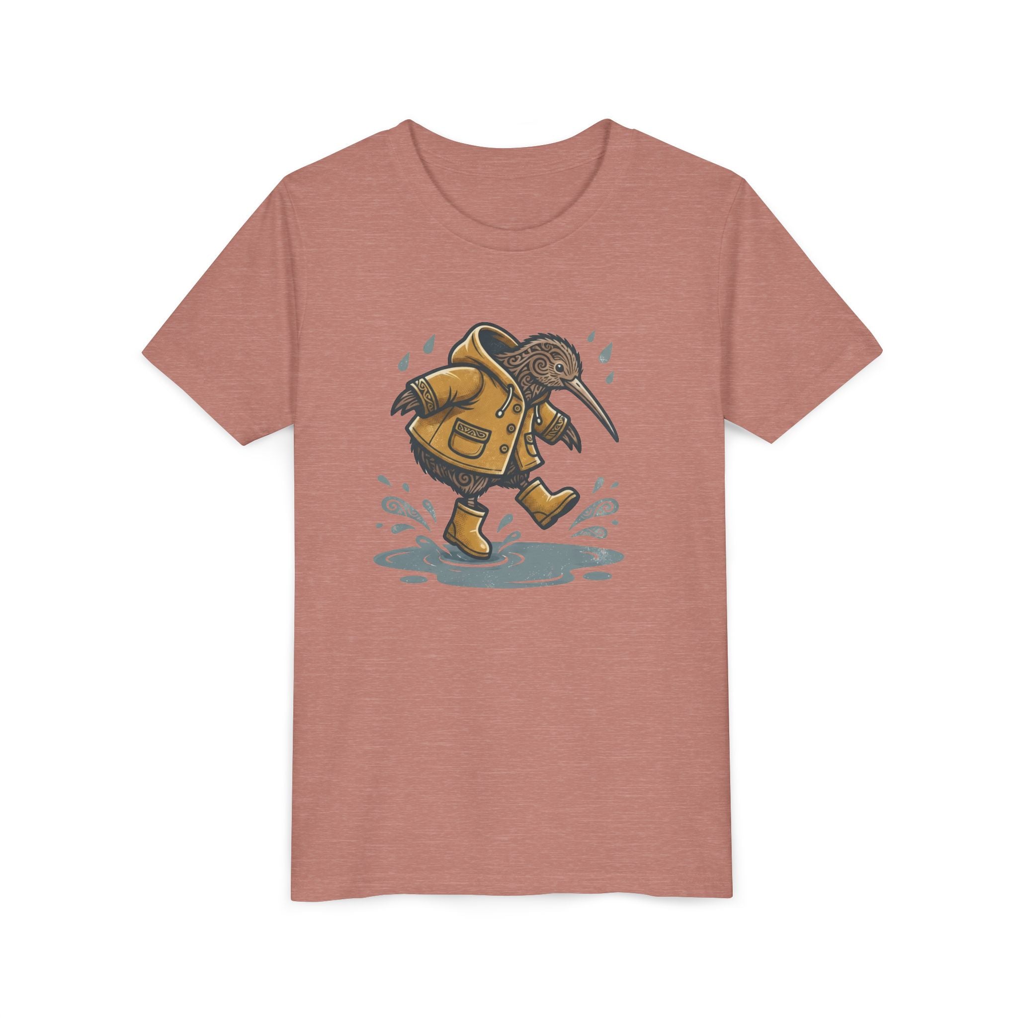 Youth T‑Shirt — Cute Kiwi Bird in Raincoat Splash Design