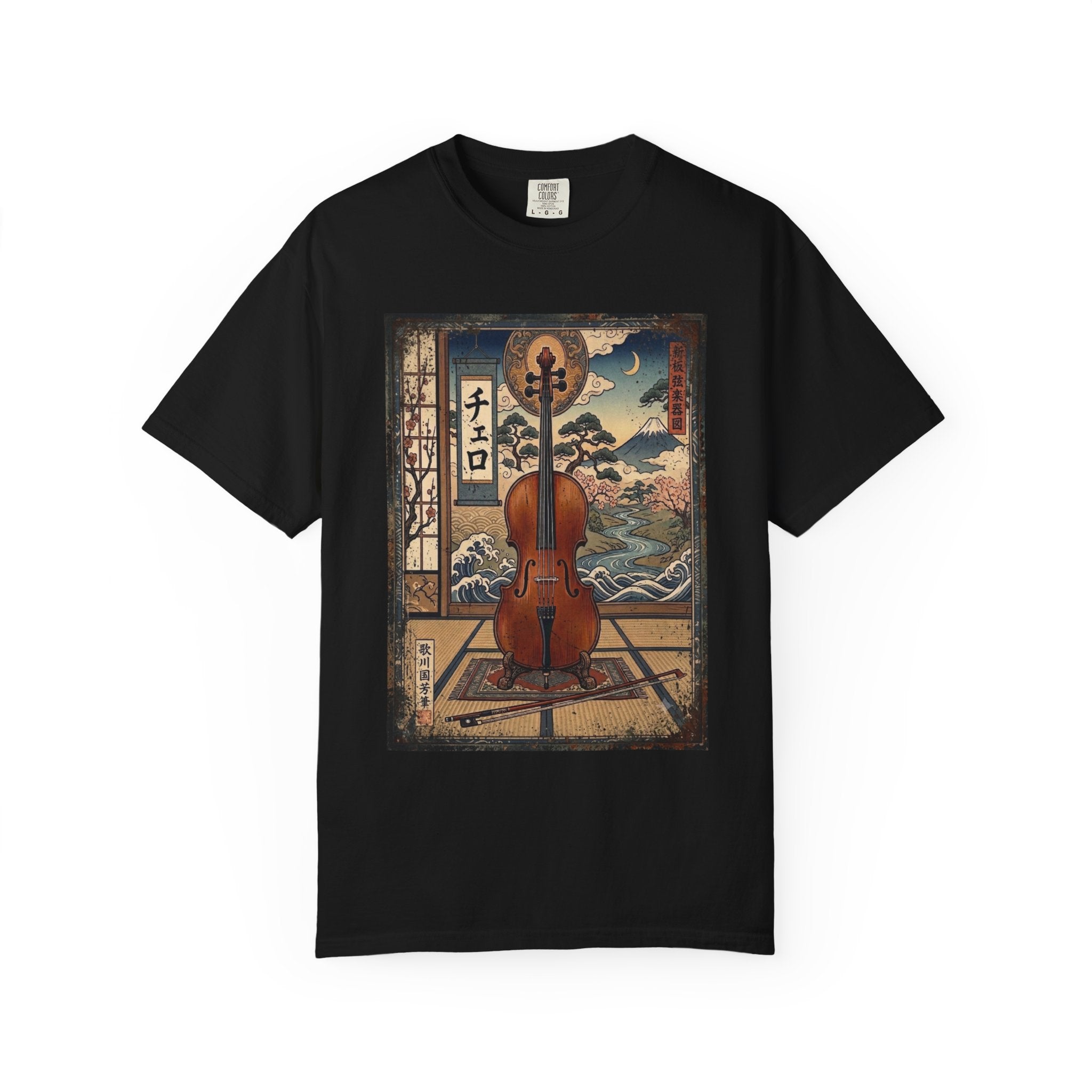 Ukiyo-e Cello Art T-Shirt - Japanese Woodblock Style