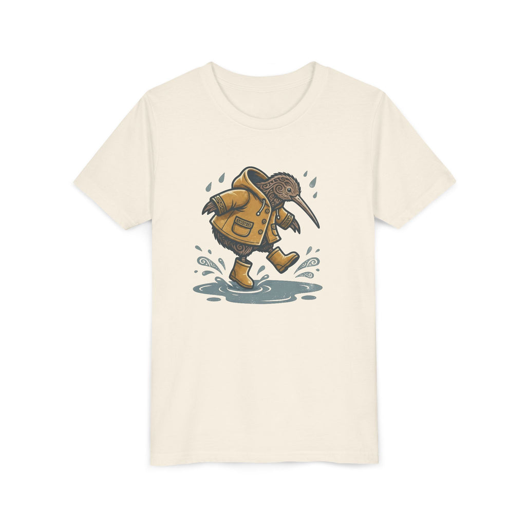 Youth T‑Shirt — Cute Kiwi Bird in Raincoat Splash Design