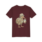 Youth Tee — Whimsical Kiwi Bird Drinking Bubble Tea Graphic